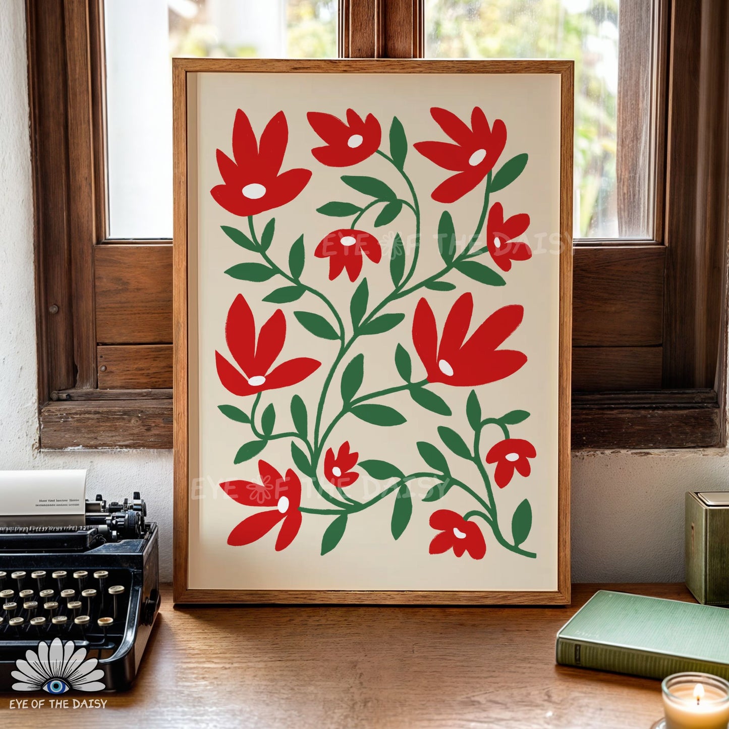 Red Abstract Flowers Printable Wall Art | Vibrant Botanical Print Digital Download | Scandi Floral Print