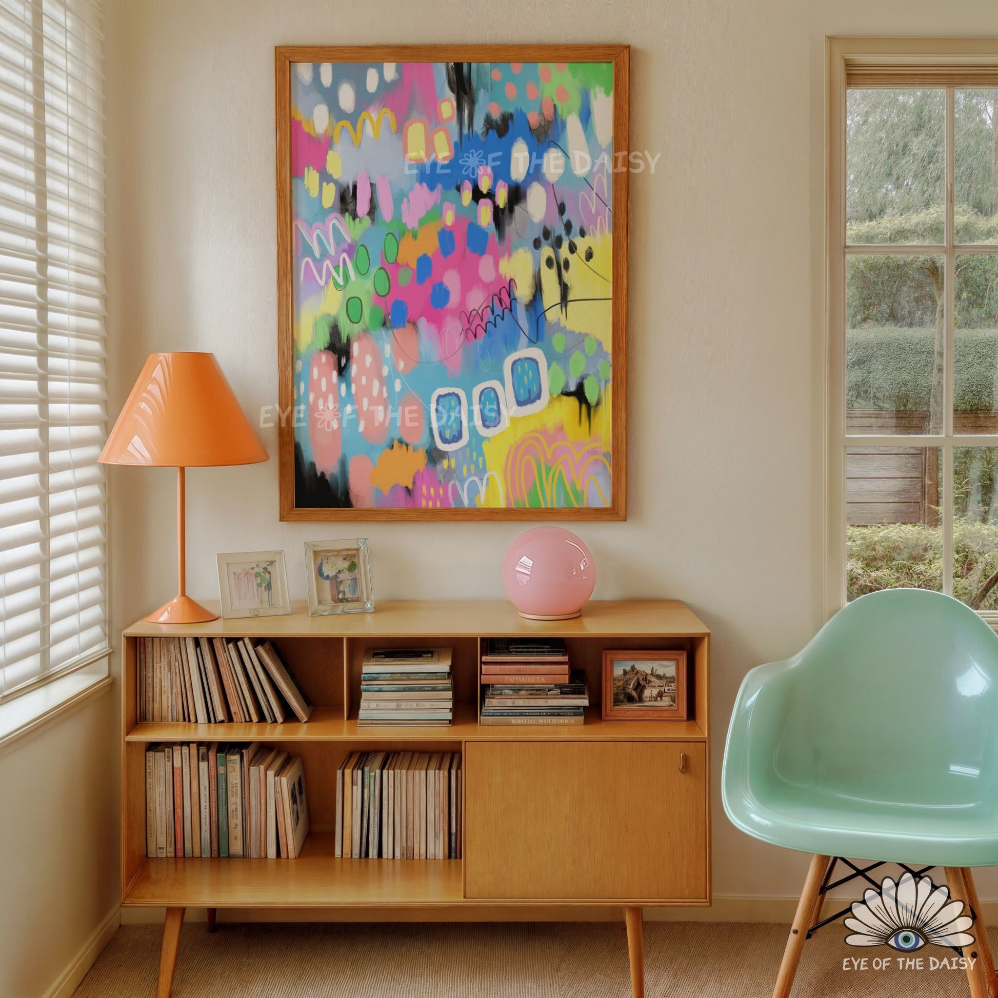 Colourful modern abstract art print, digital download decor for contemporary living rooms