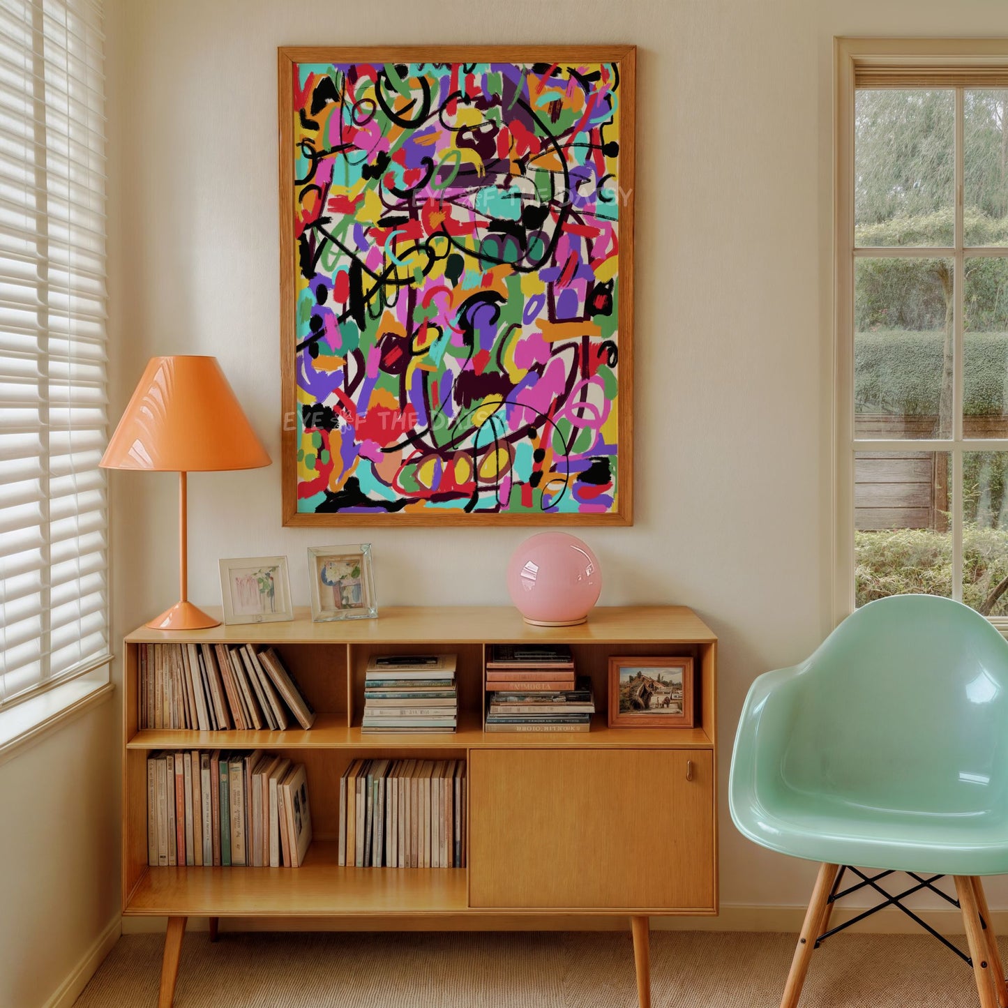 Modern graffiti wall art – abstract poster printable, digital download for colourful apartment living room decor