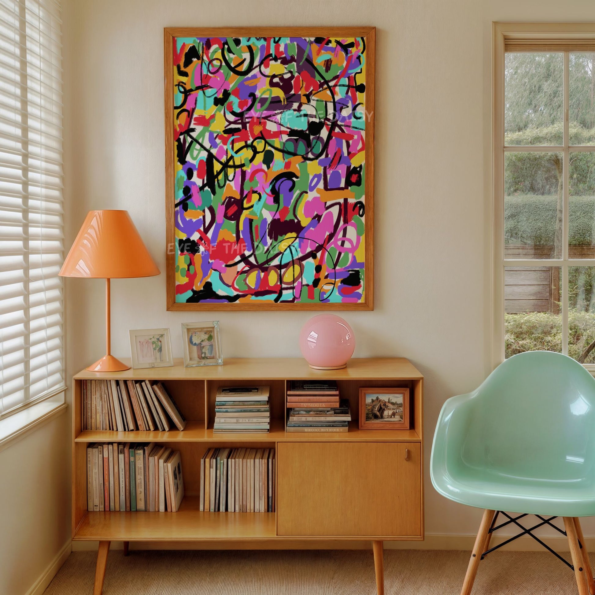 Modern graffiti wall art – abstract poster printable, digital download for colourful apartment living room decor