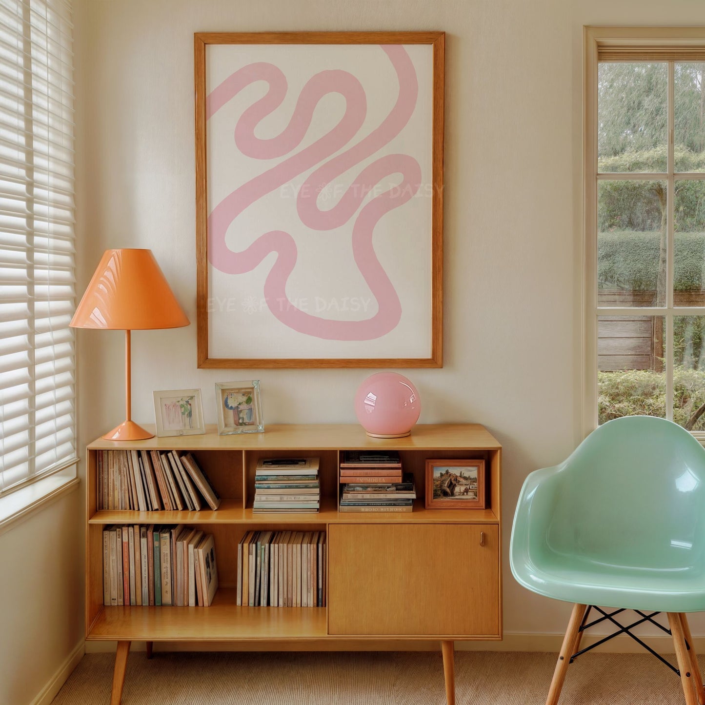 Pretty pastel pink & white abstract digital art print for trendy retro living room or feminine bedroom decor