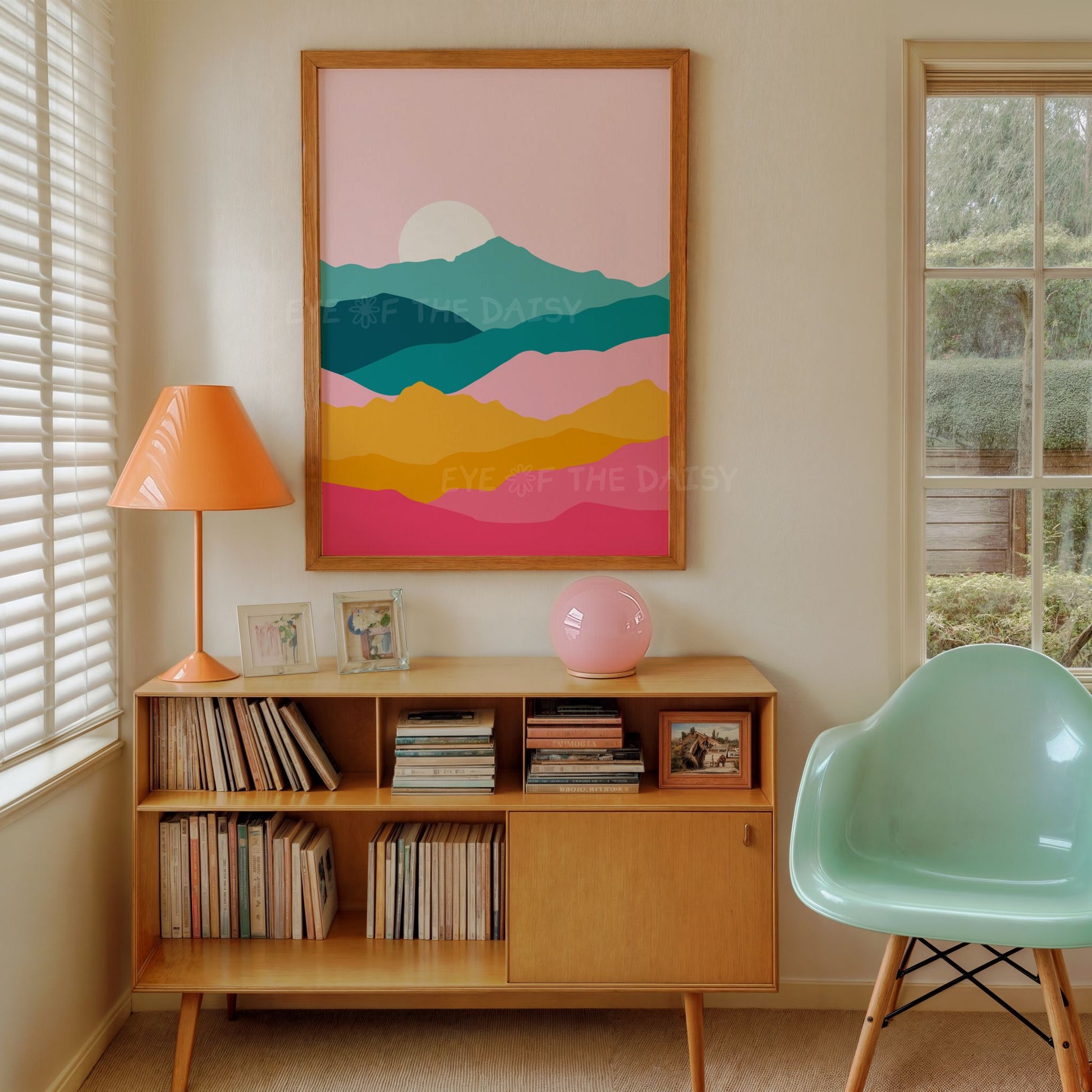 Retro abstract landscape wall art – printable set of 6 mid-century style nature prints, downloadable art for creative home office