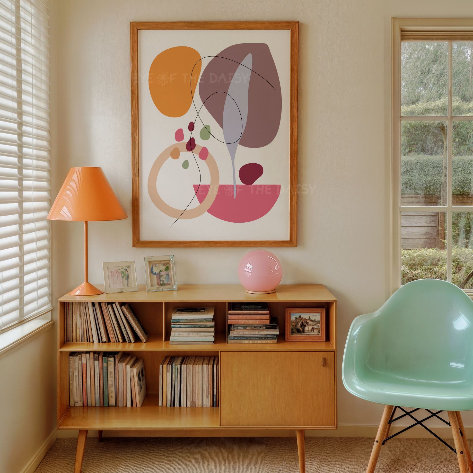 Contemporary abstract prints set of 3 in maroon, pink, orange, printable wall art download for trendy apartment gallery wall set