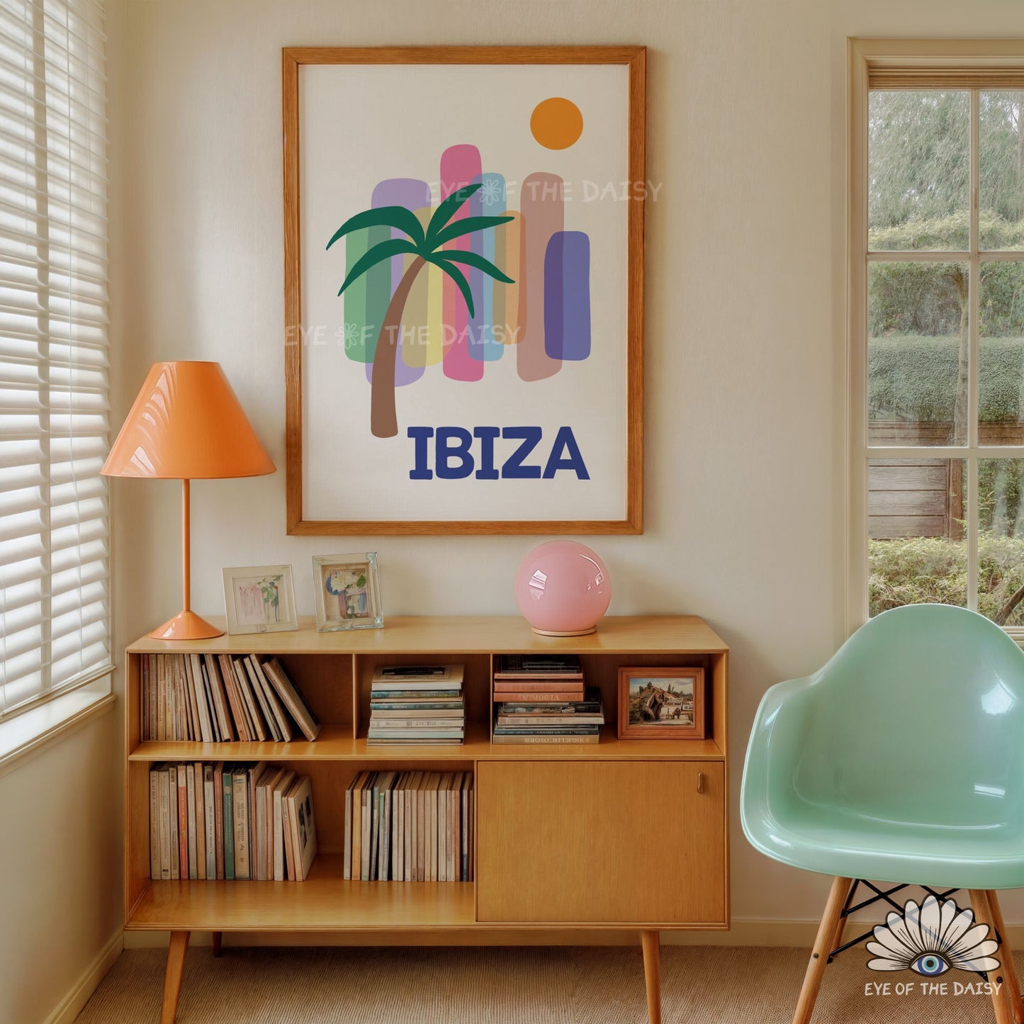 Colourful travel poster printable, modern Ibiza travel print digital download