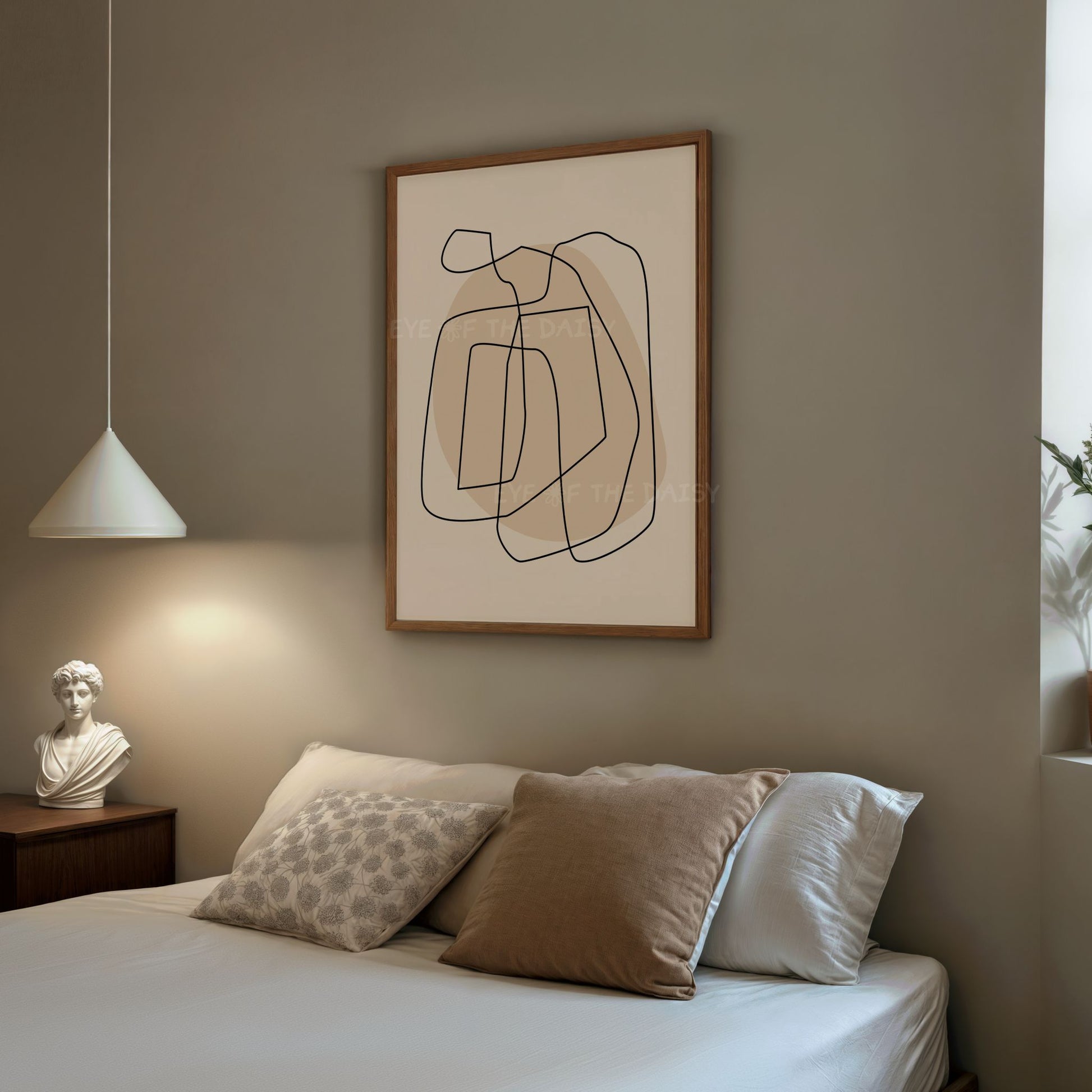 Abstract botanical & line art print set in neutral tones, digital download wall décor for beach rental or minimalist spaces