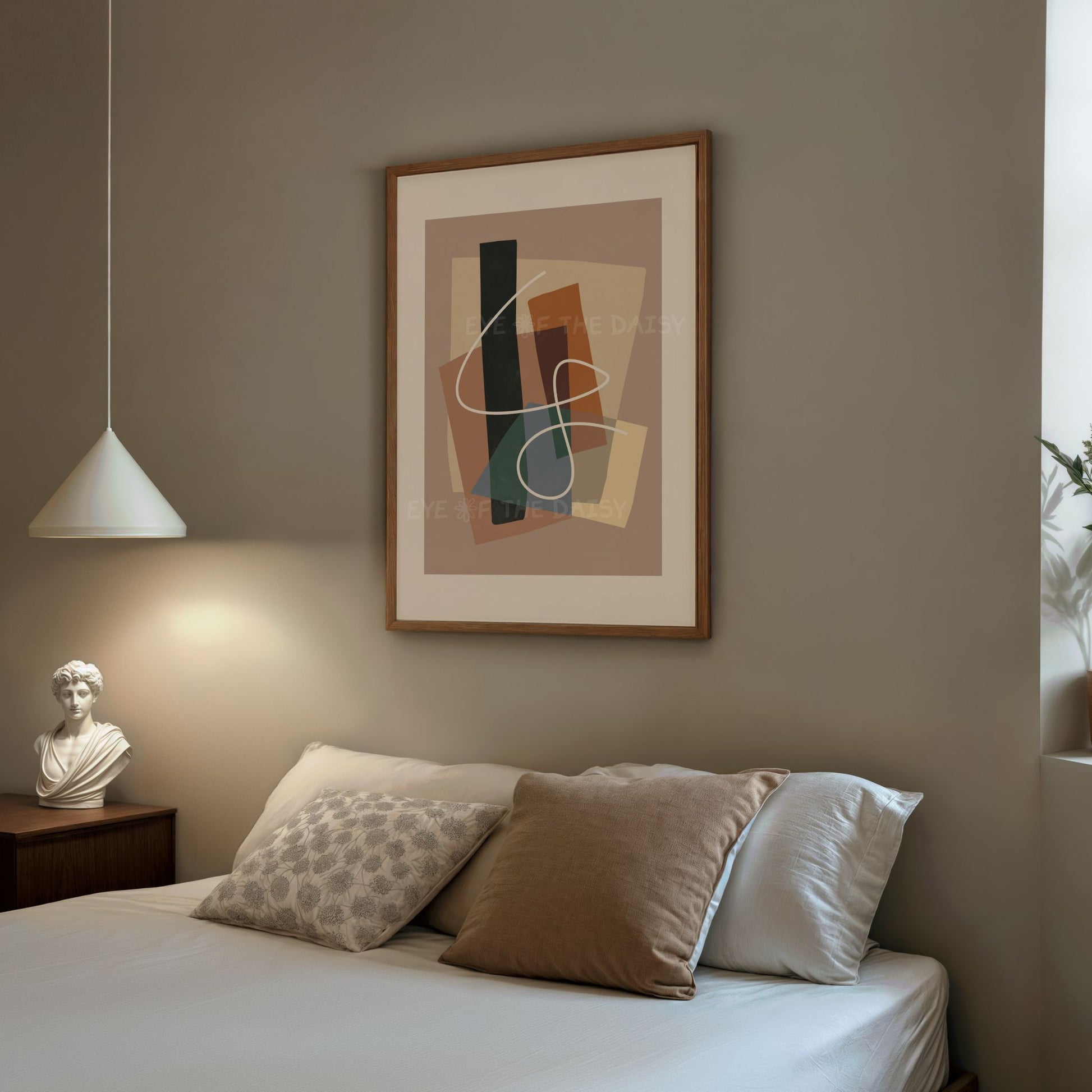 Earth tone abstract print set of 2, digital download wall art for a calming modern bedroom with minimalist or boho decor style