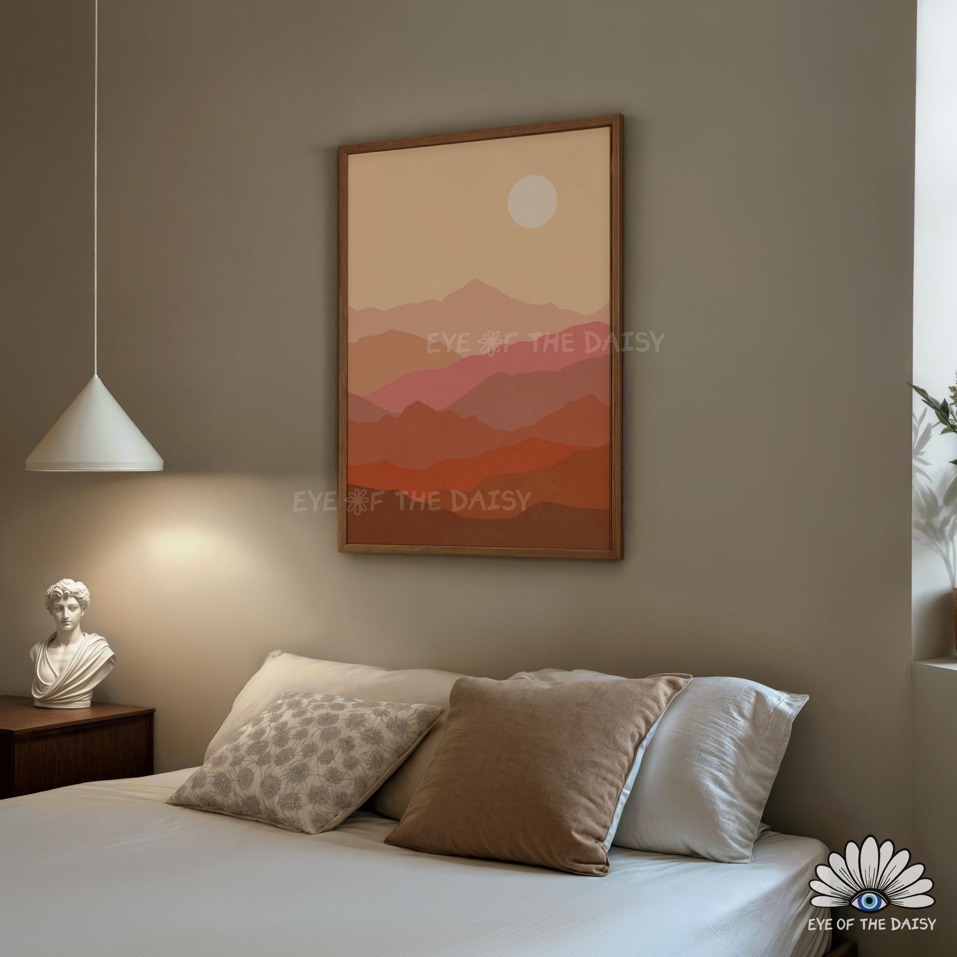 Warm earth tone mountains print, downloadable boho landscape printable wall art for bedroom decor