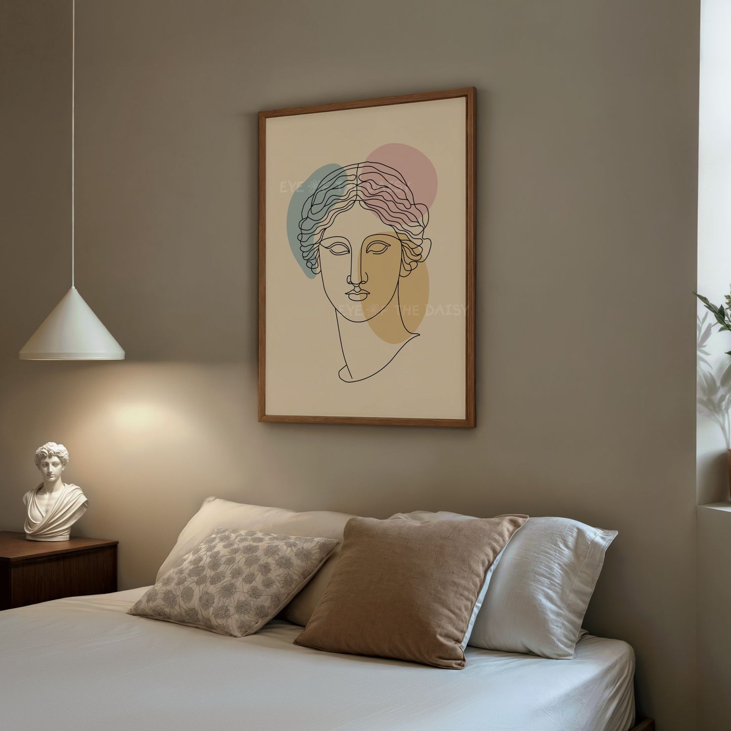 Abstract Greek head printable wall art in pastel pink and yellow, digital artwork perfect for vacation rental wall decor