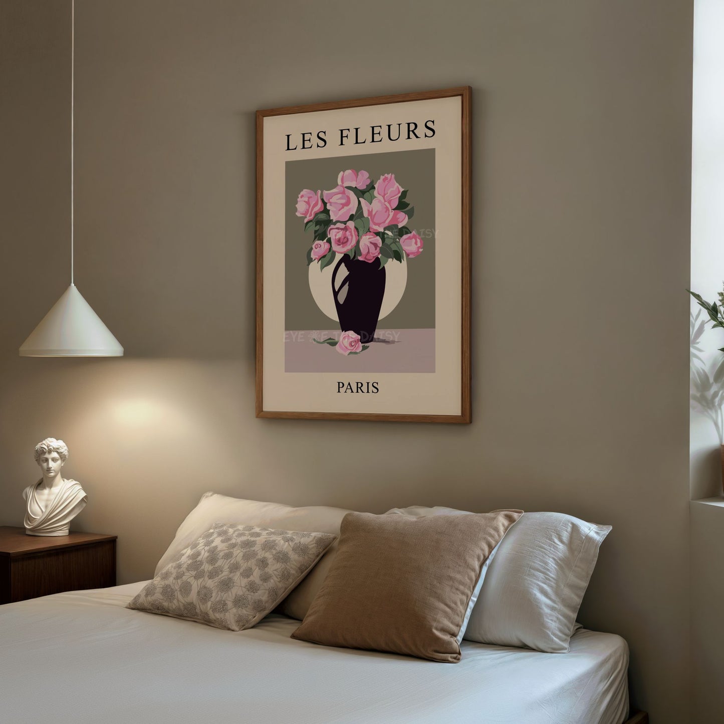 Les Fleurs pink rose poster printable — vintage floral digital download perfect for stylish vacation rental wall decor