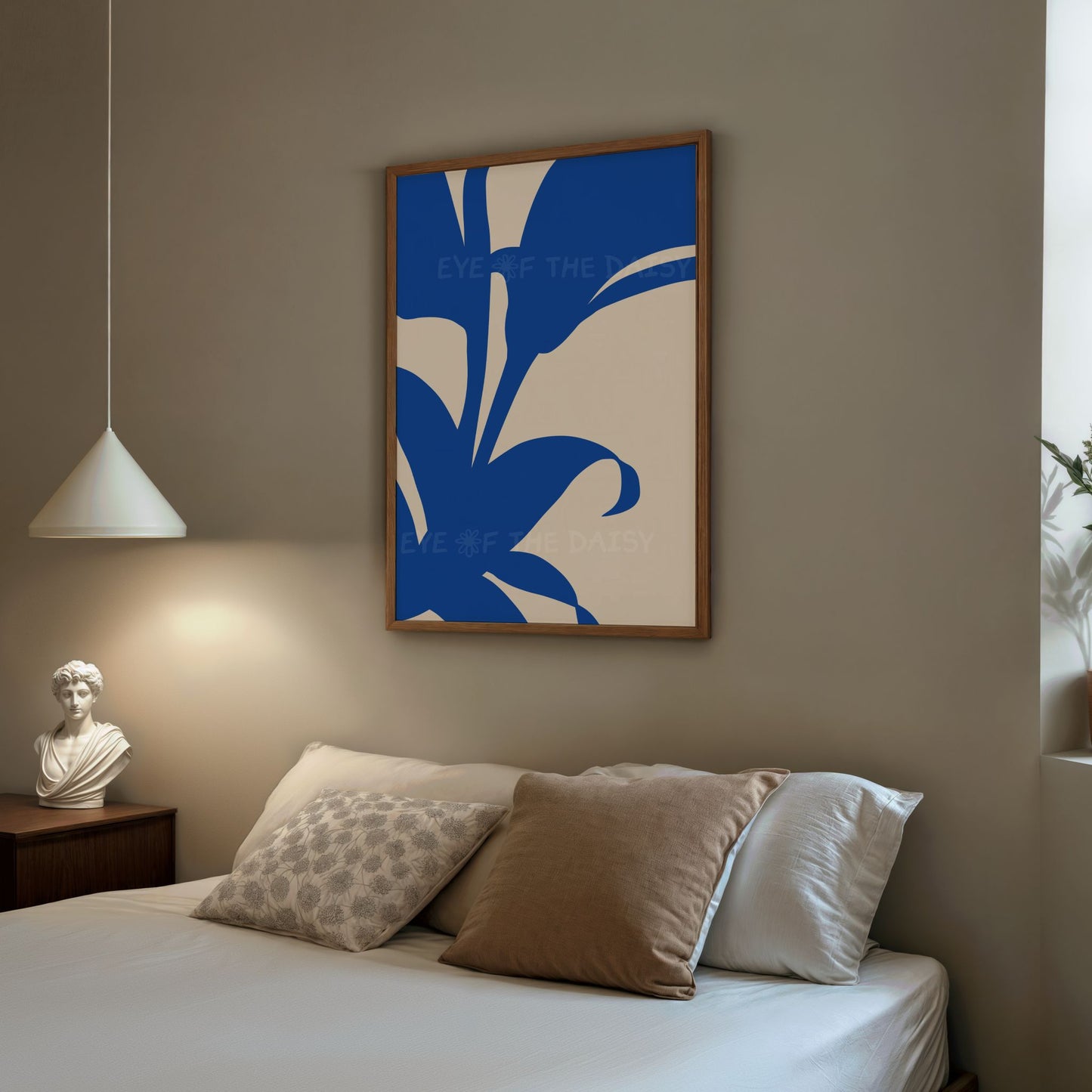 Abstract leaf art Triptych wall art set of 3, vibrant blue botanical downloadable art, printable posters for a modern bedroom