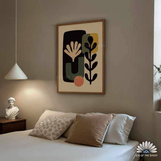 Boho Botanical Print Digital Download | Beige Green Salmon Mustard Organic Shapes Printable Wall Art