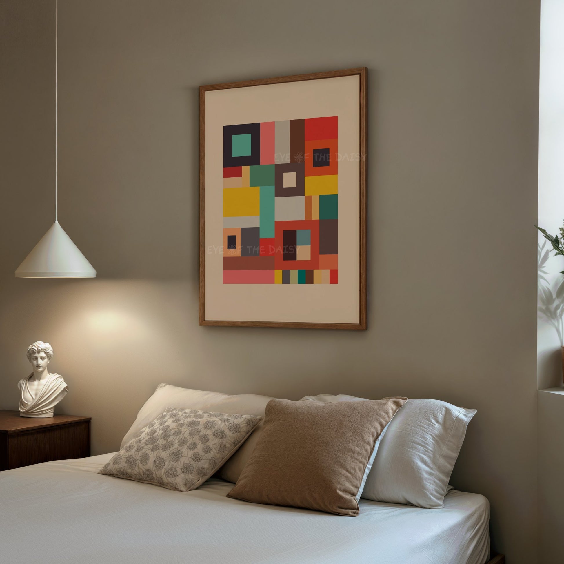 Trendy abstract geometric printable wall art — colour block digital art print download, ideal for playful contemporary bedroom wall decor