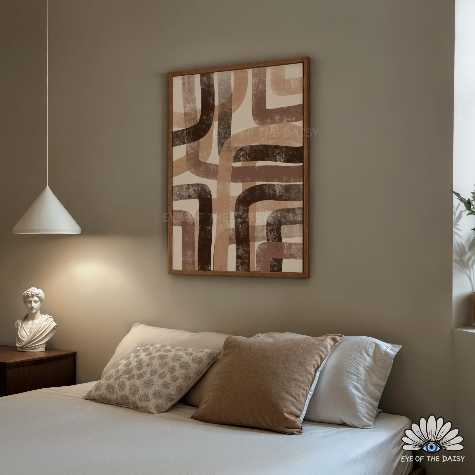 Contemporary abstract geometric print digital download in neutral earthy shades, boho eclectic printable wall art for rental or apartment