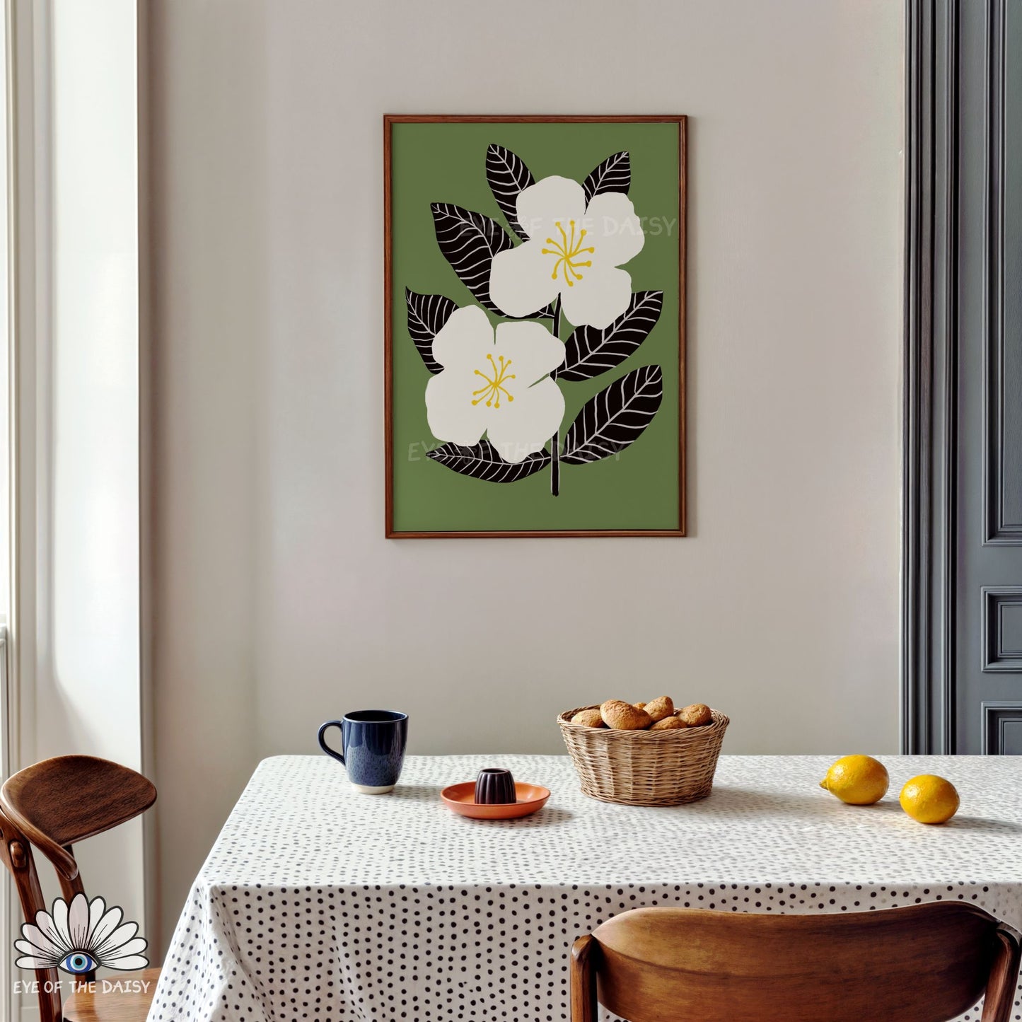 Minimalist olive and white printable poster for contemporary Scandi wall decor