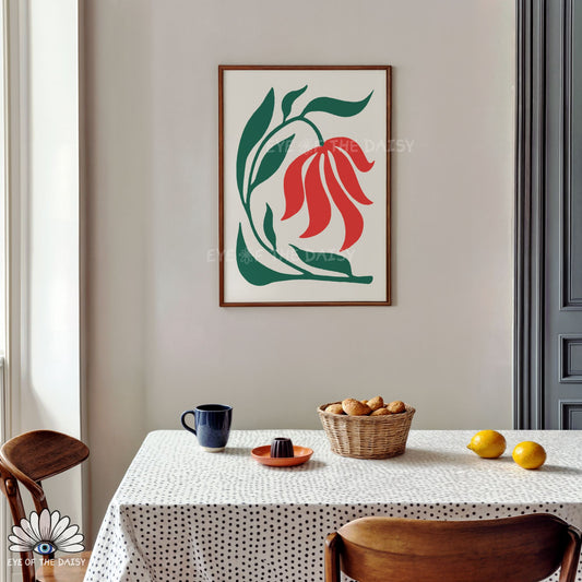 contemporary Scandi floral print digital download, bright hand drawn floral wall art for dining room