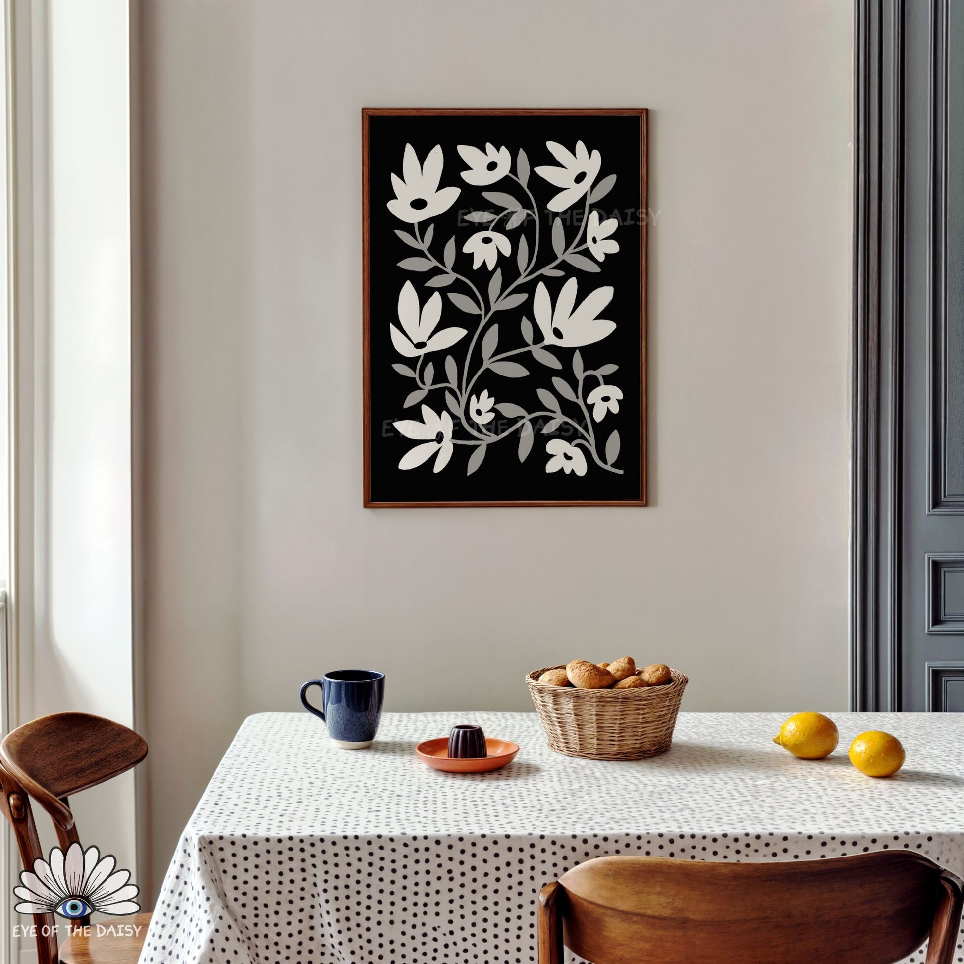 Grey abstract botanical printable wall art, digital download for house entrance, living room, or Scandi apartment decor
