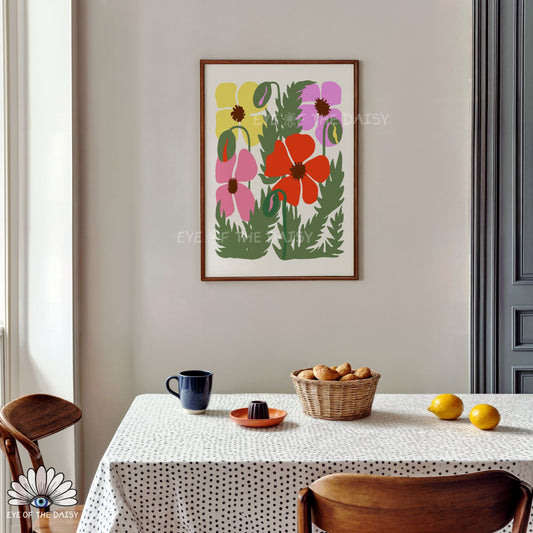 Modern Scandi poppy flower art print digital download, flower market printable gallery poster