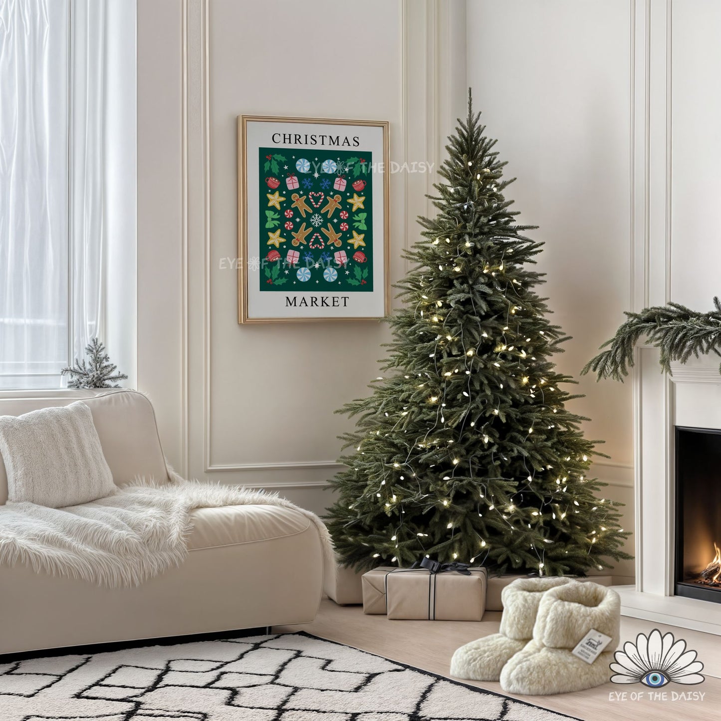 Christmas Market Digital Art Print | Nordic Folk Art Holiday Decor | Printable Wall Art