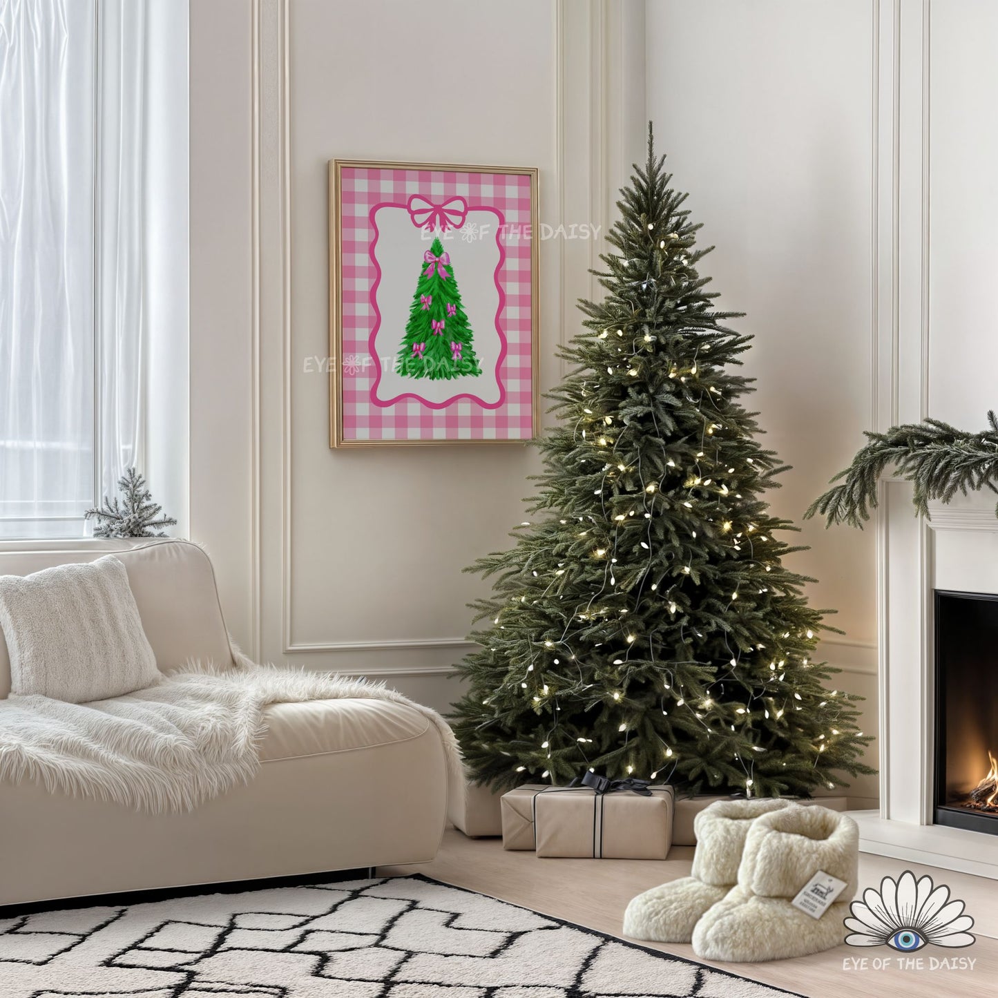 Pink Bows Christmas Tree Digital Print | Vintage Coquette Holiday Printable Wall Art