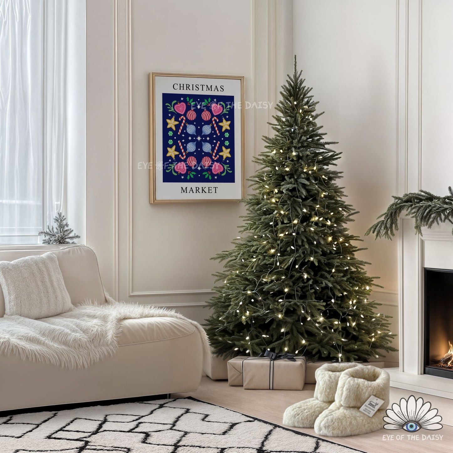 Christmas Market Digital Art Print | Nordic Folk Art Holiday Decor | Printable Wall Art