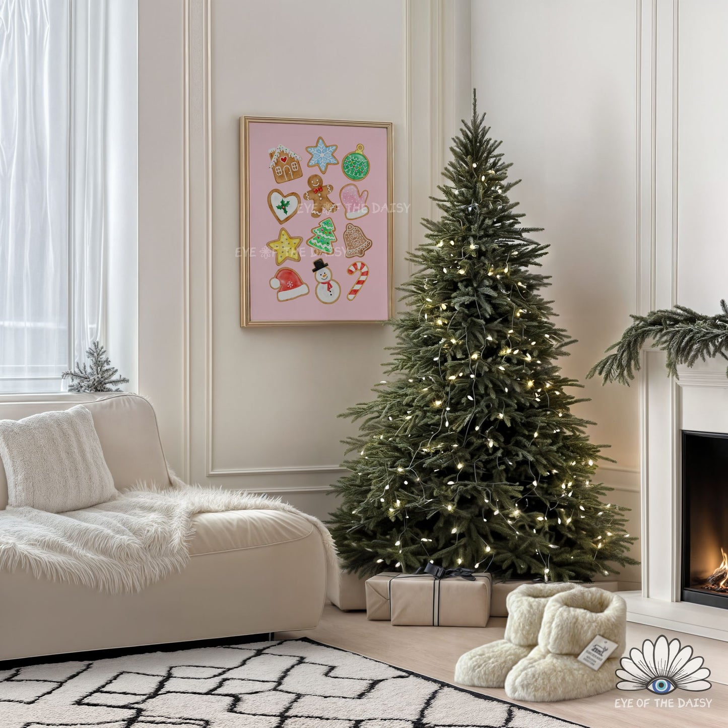 Gingerbread Cookies Print Digital Download | Pink Christmas Kitchen Printable Wall Art