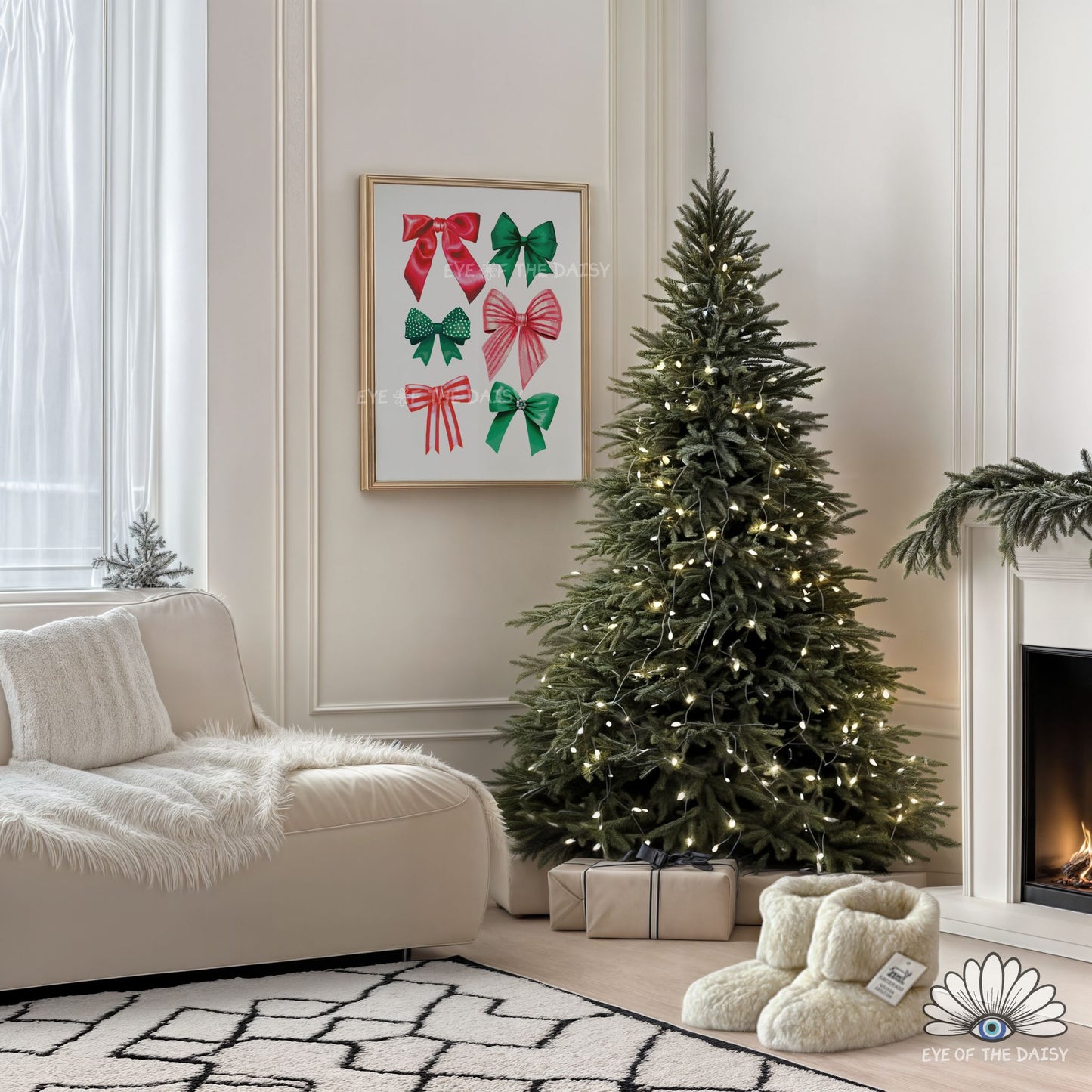 Christmas Bows Print Digital Download | Traditional Holiday Ribbons Printable Wall Art