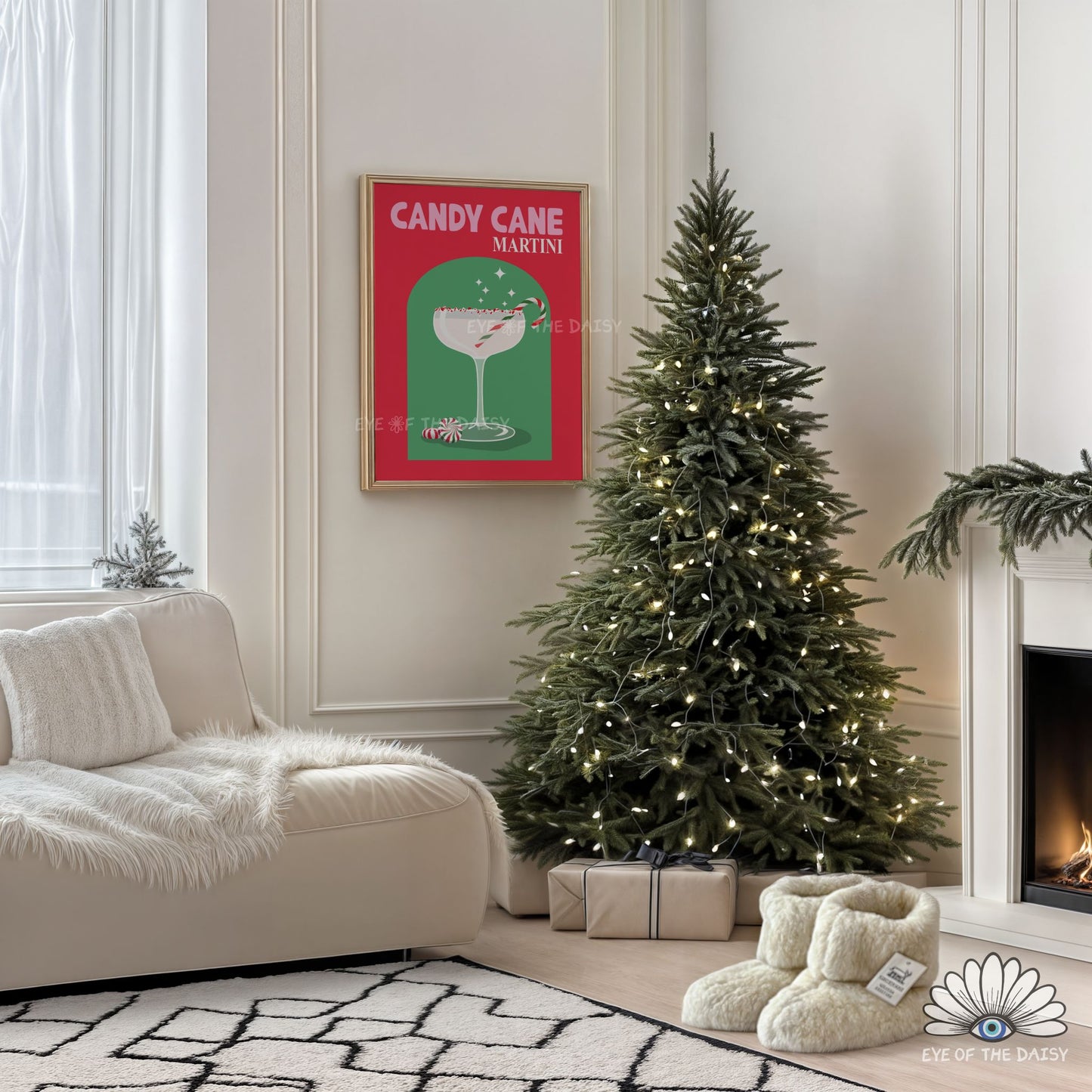 Retro Candy Cane Martini Print Digital Download | Christmas Cocktail Printable Wall Art