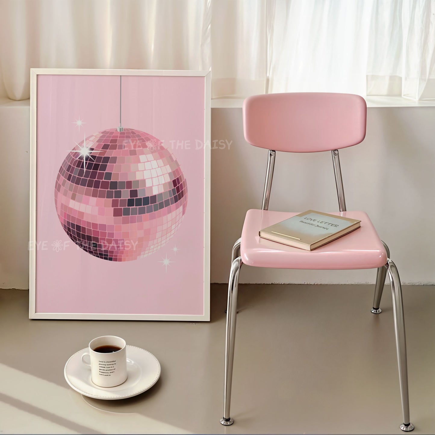 Pink disco ball printable – funky digital download wall art for trendy bedroom or apartment, perfect for girly modern decor