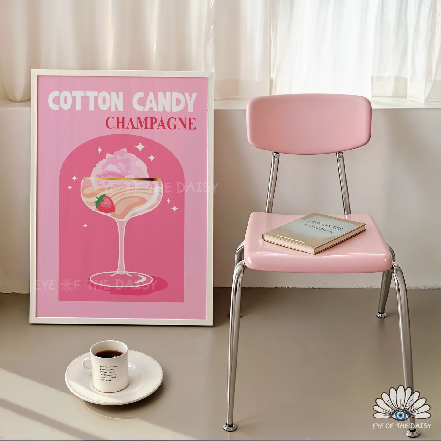 funky retro cocktail print Cotton Candy Champagne pink digital download for bar cart or kitchen