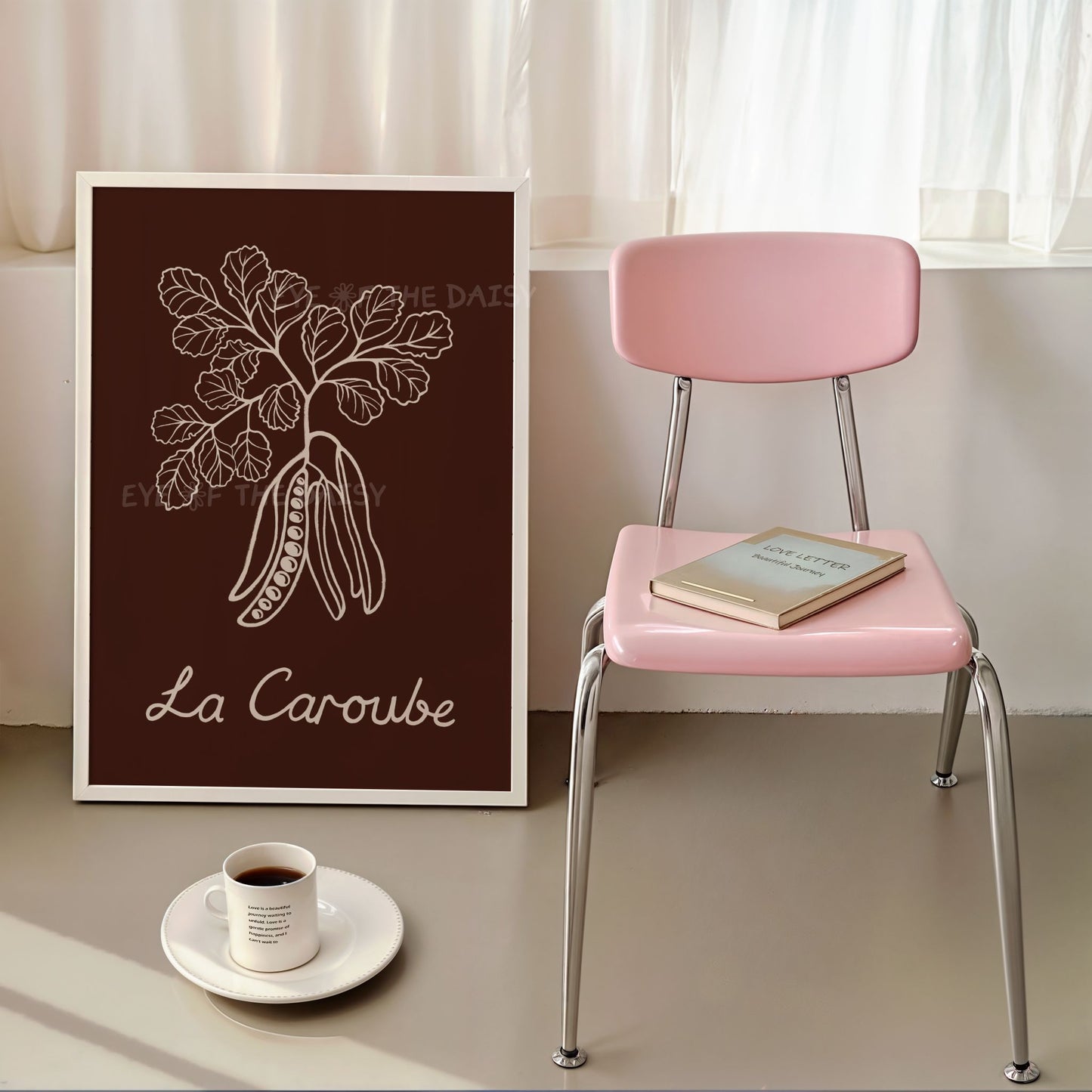 Minimalist carob botanical illustration, printable wall art for warm neutral interiors