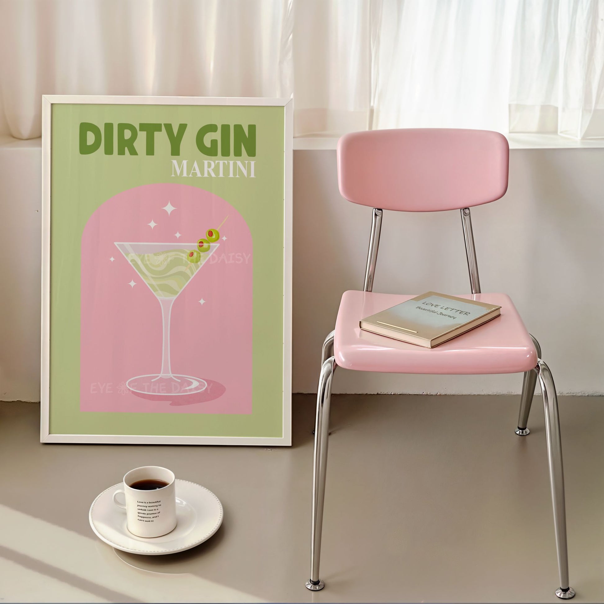 Cocktail wall art for Airbnb – Dirty Martini printable artwork, fun digital print for girly apartment or dorm decor
