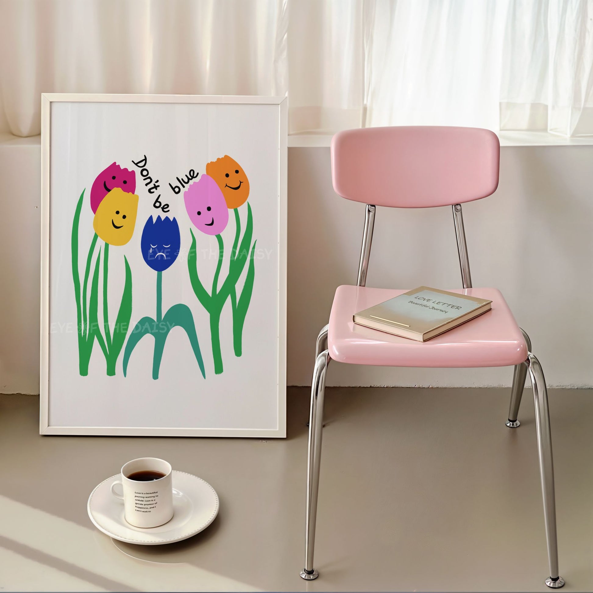 Positivity wall art – colourful tulip digital print download, motivational artwork for funky apartment or bedroom decor