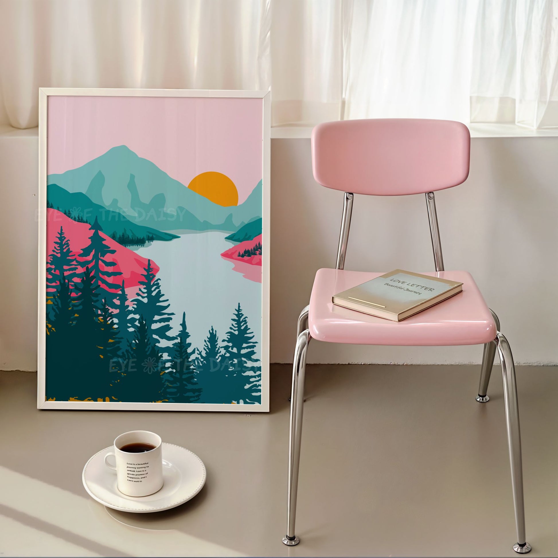 Abstract mid-century wall art set – colourful retro printable gallery wall set of 6 landscape prints, ideal for trendy apartment