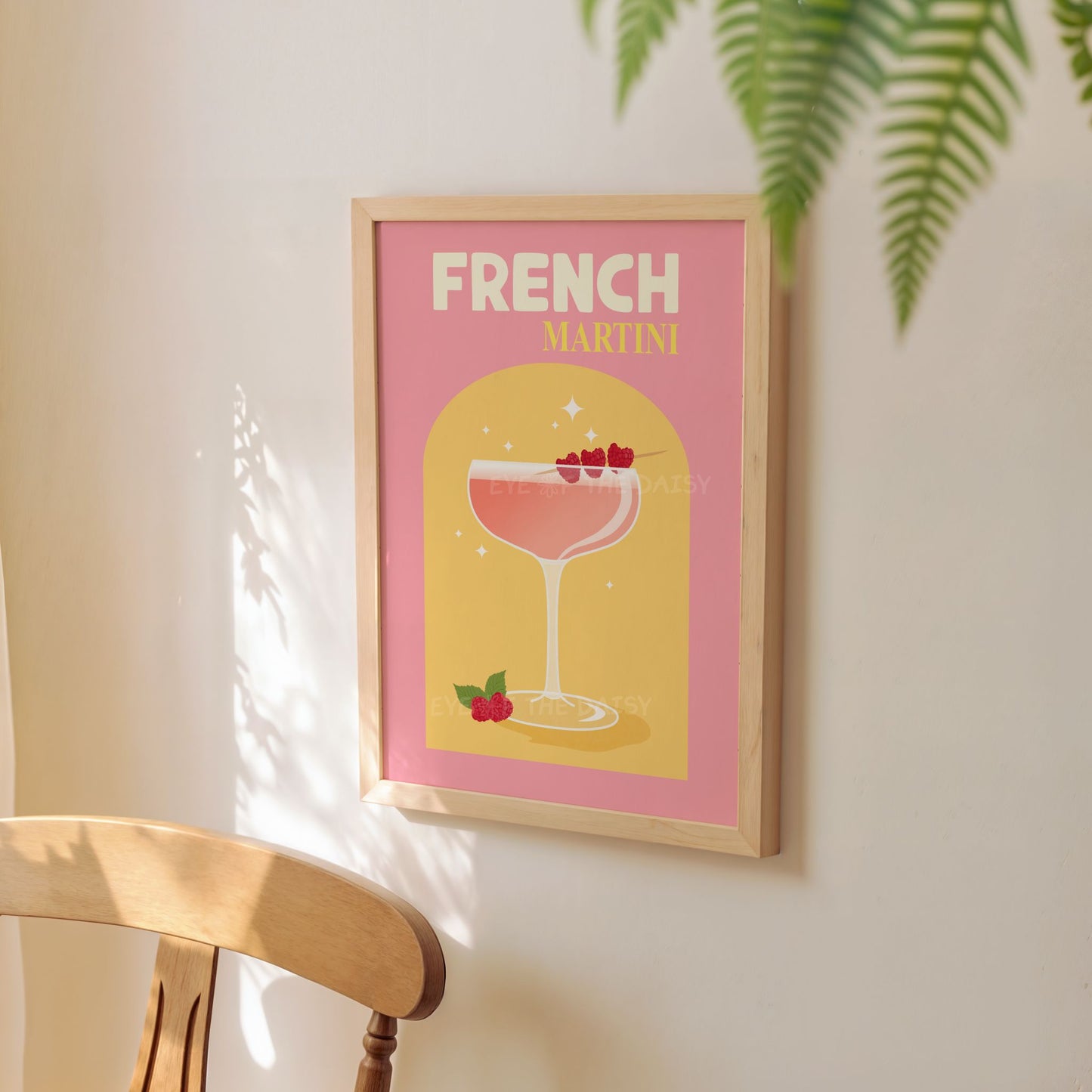 French Martini cocktail poster, colourful retro drink printable wall art perfect for a home bar cart or modern kitchen