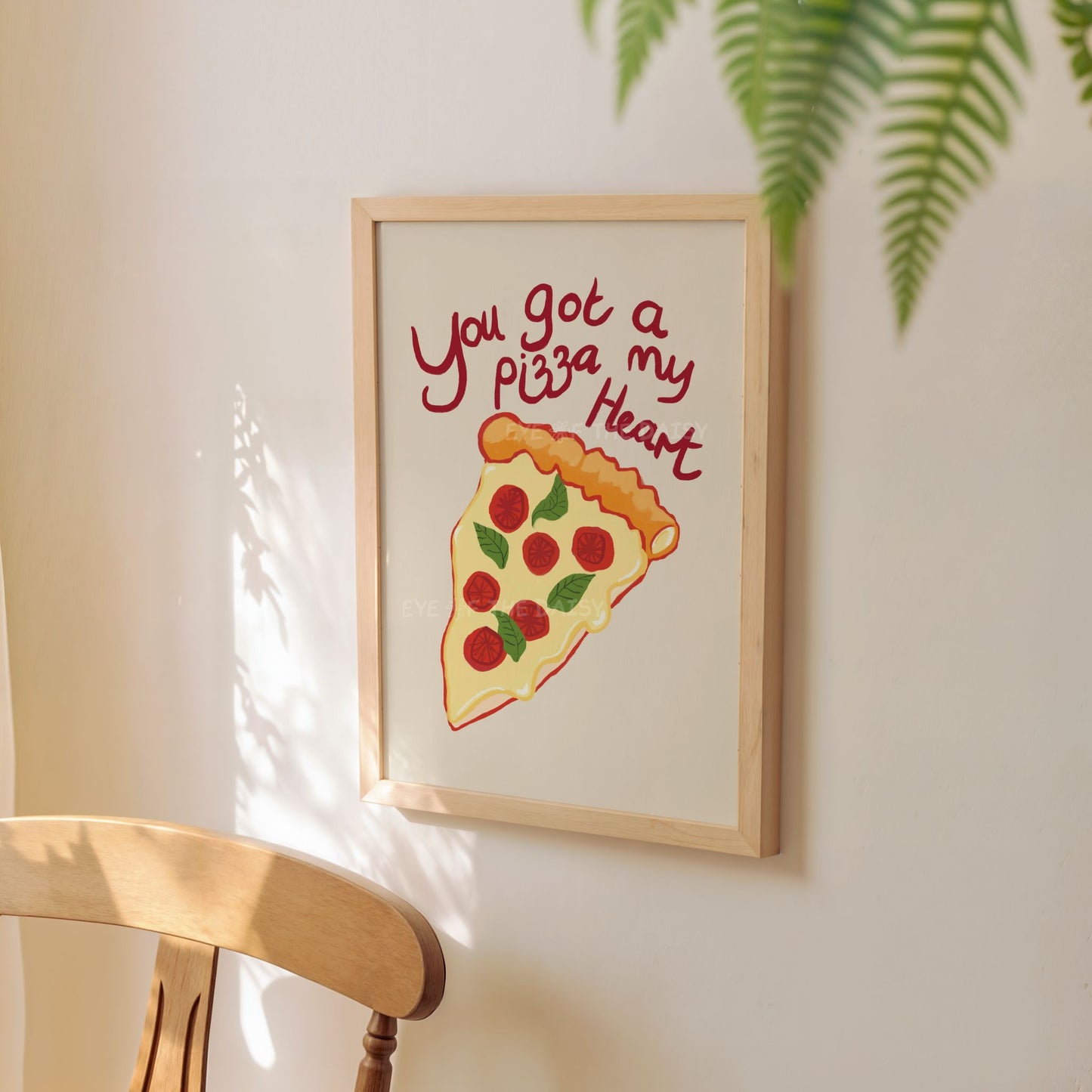 Quirky pizza quote art print, fun contemporary kitchen wall décor, printable poster download