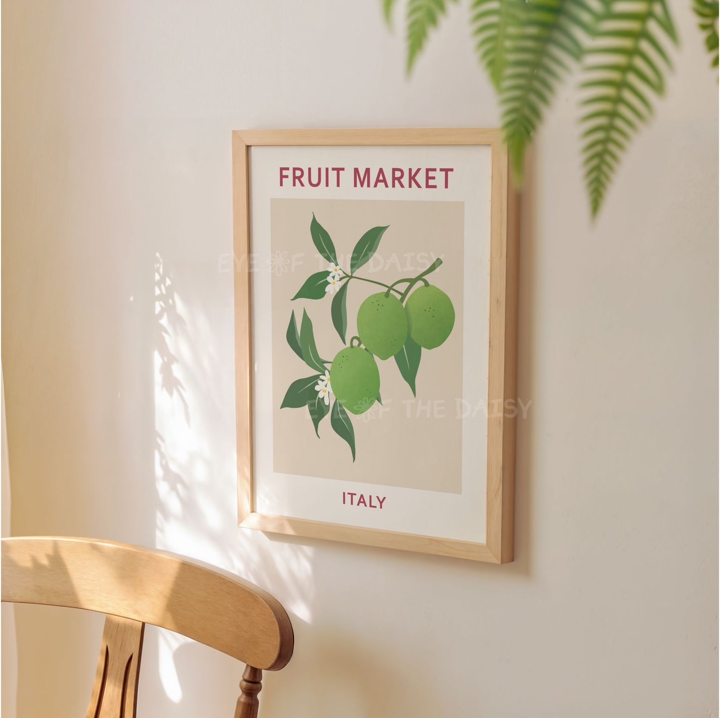 Limes fruit market print in an exhibition poster style on the wall of a modern dining room