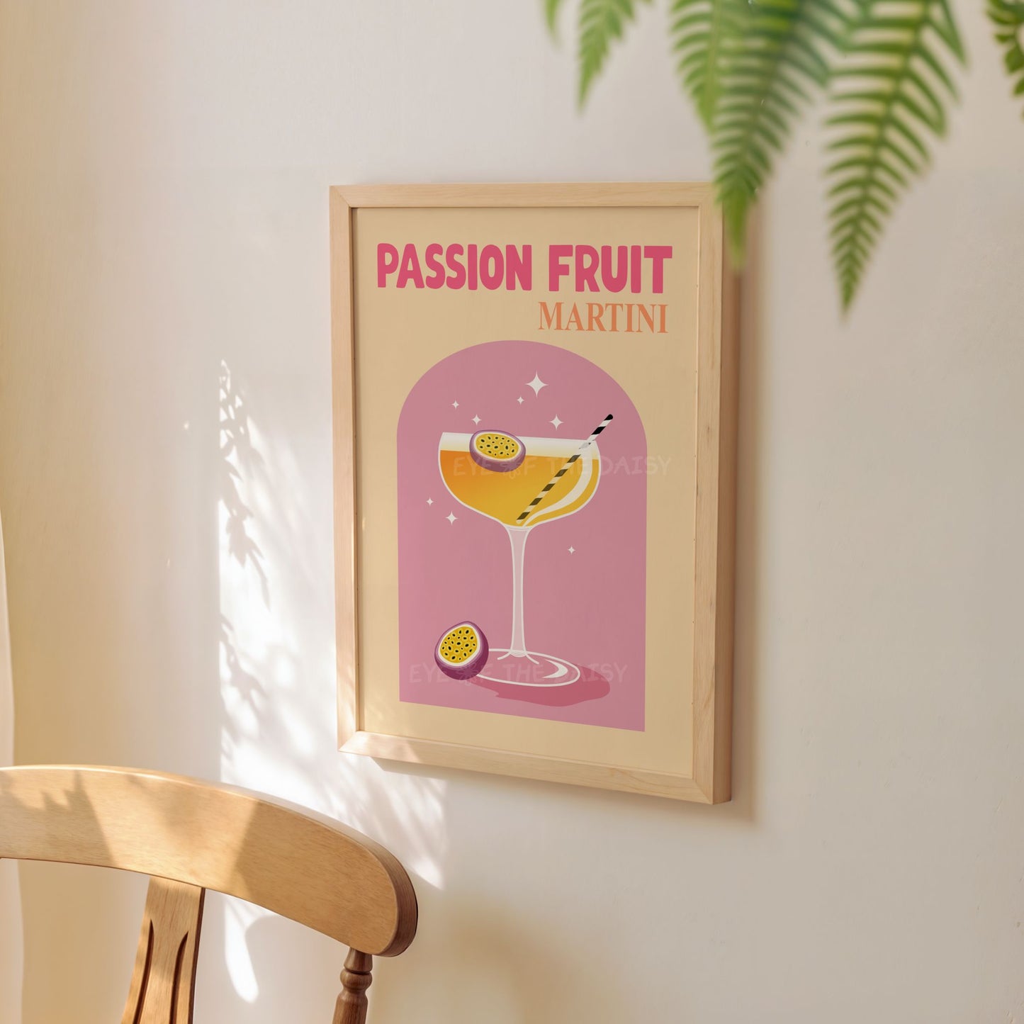 Passion Fruit Martini printable poster for home bar gallery wall, retro digital download cocktail art for bar cart or kitchen decor