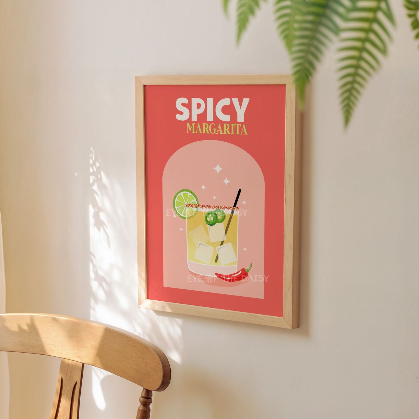 Colourful wall art print of 'Spicy Margarita' cocktail, retro cocktail poster digital download for dorm room decor