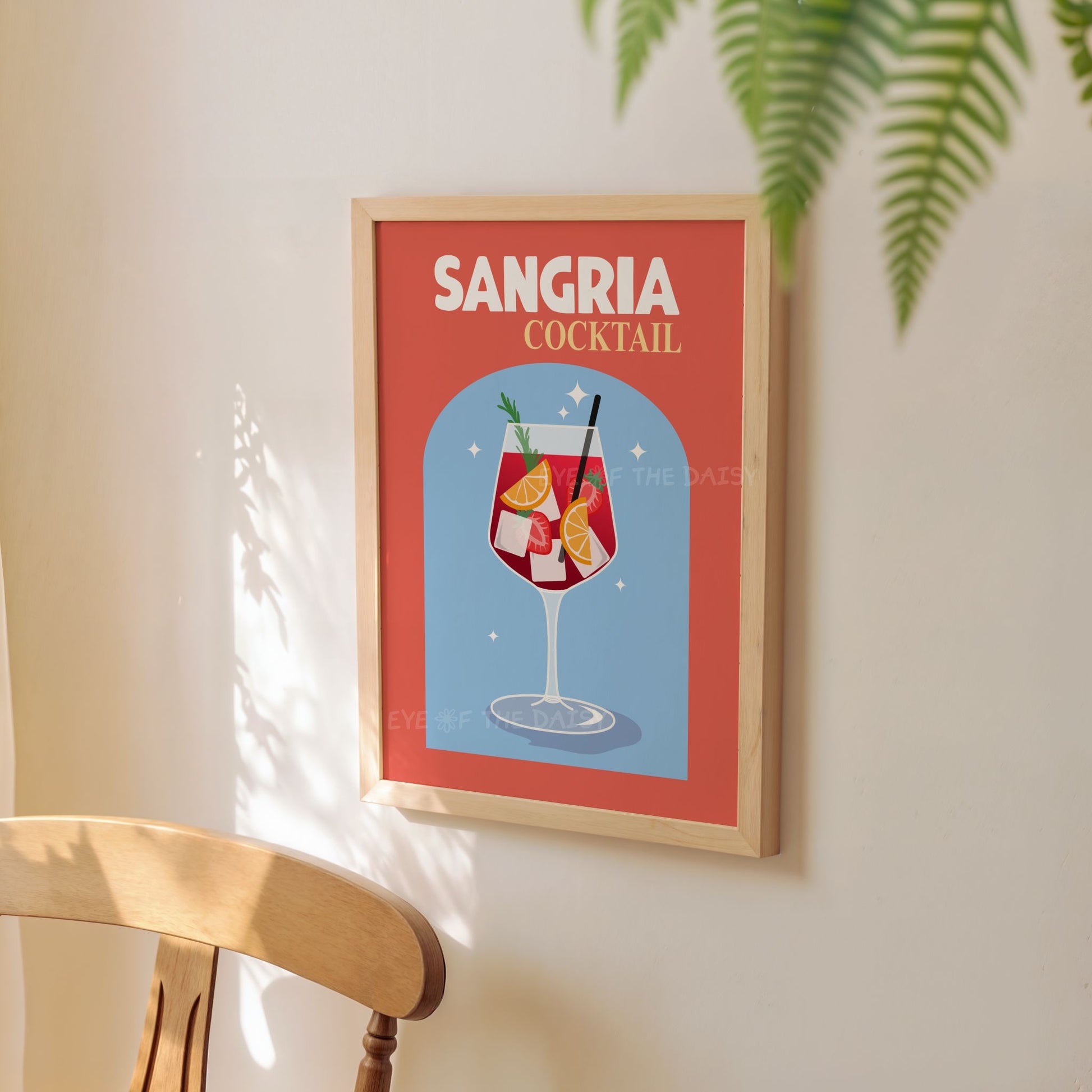 Sangria printable poster, bold Mediterranean cocktail artwork for college apartment or student dorm gallery wall bar area