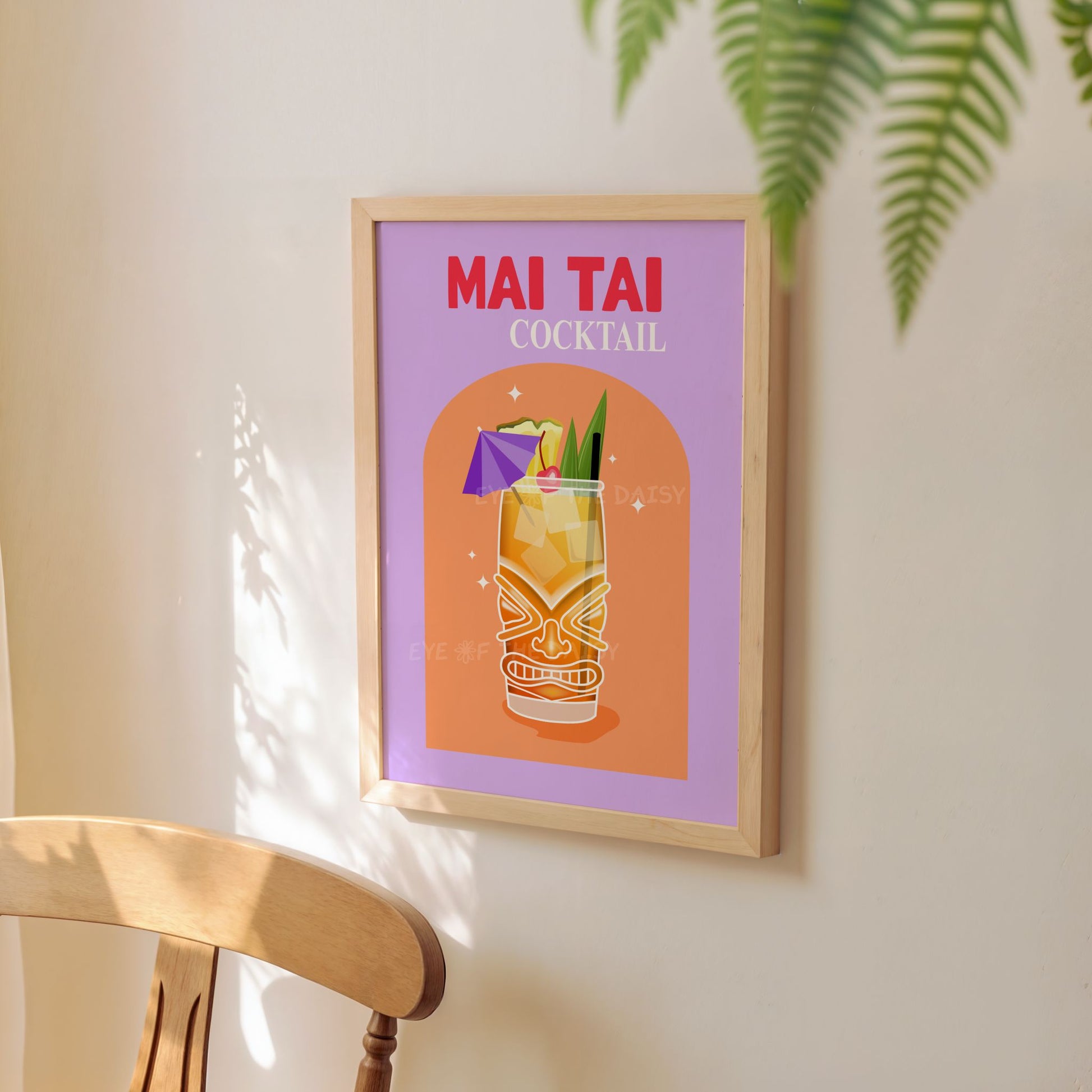 Funky Mai Tai cocktail digital art print – vibrant retro poster printable, ideal for dinner party wall decor and instant download