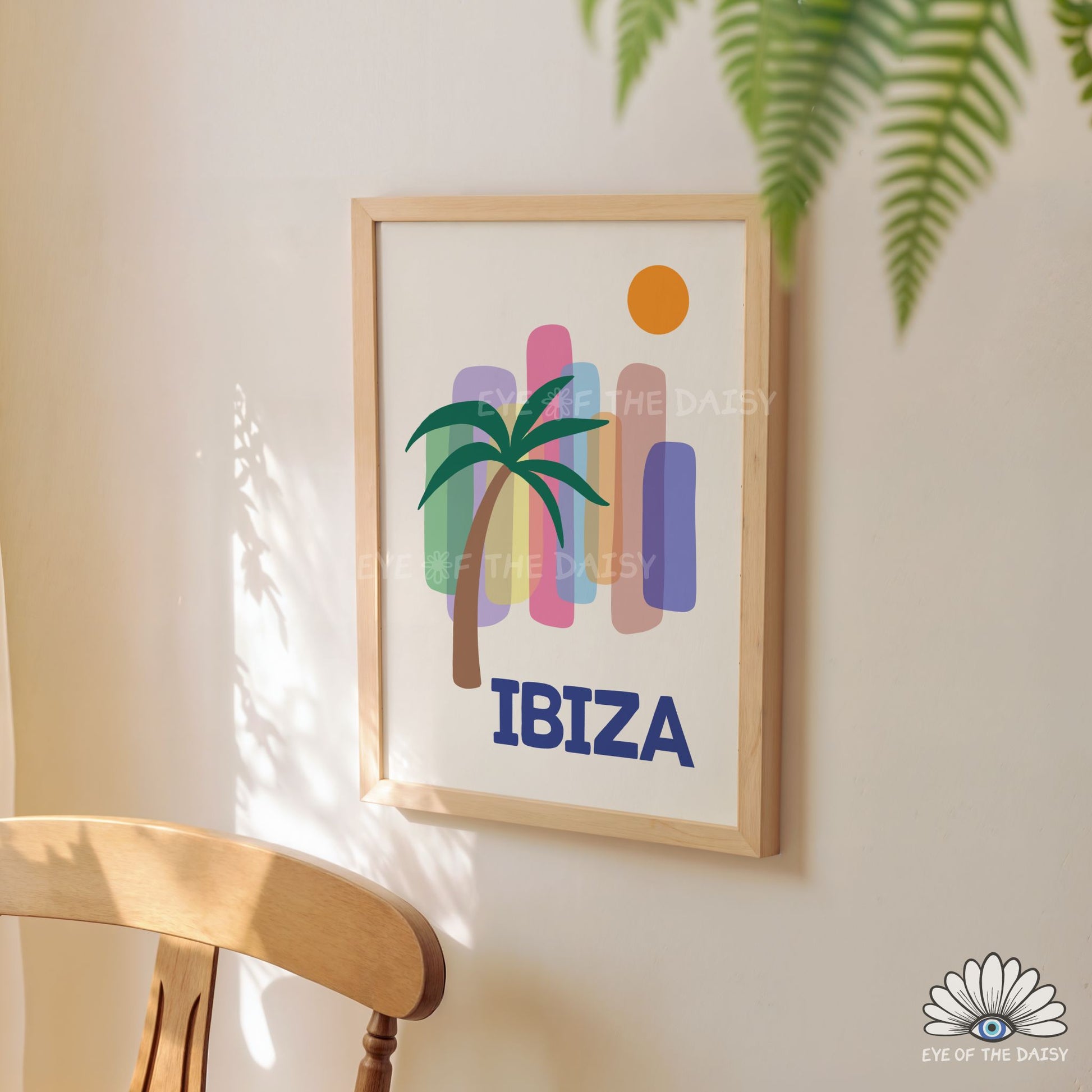 Ibiza beach print, vibrant gallery wall poster for apartment decor