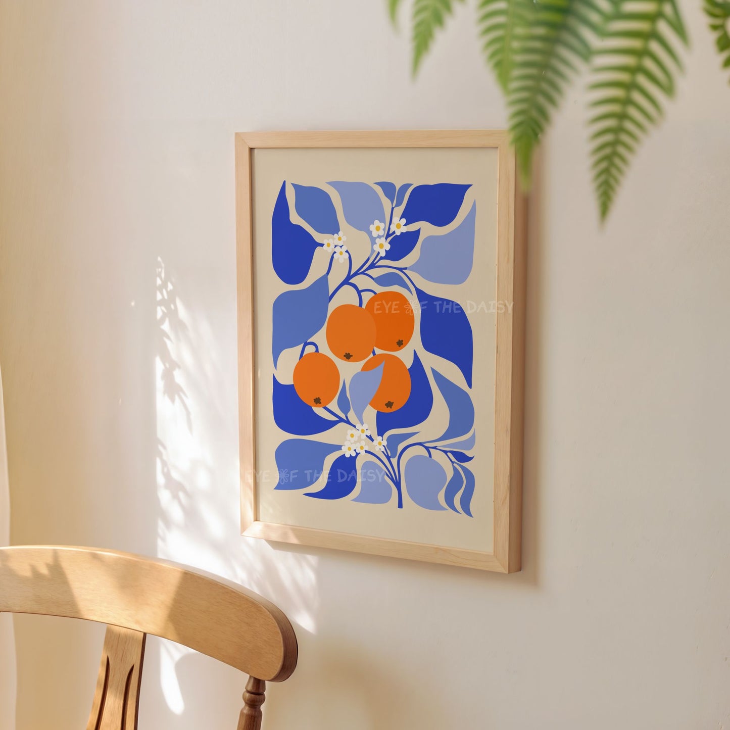 Abstract botanical poster - vibrant orange tree printable wall art print in royal blue and orange – gives summer vibes