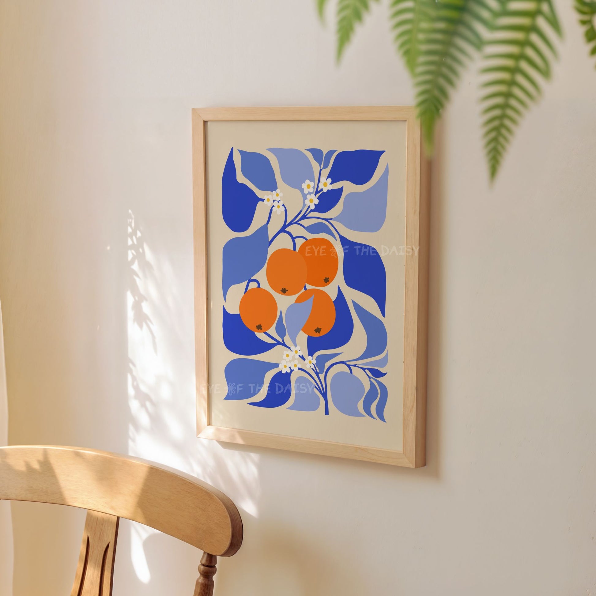 Abstract botanical poster - vibrant orange tree printable wall art print in royal blue and orange – gives summer vibes