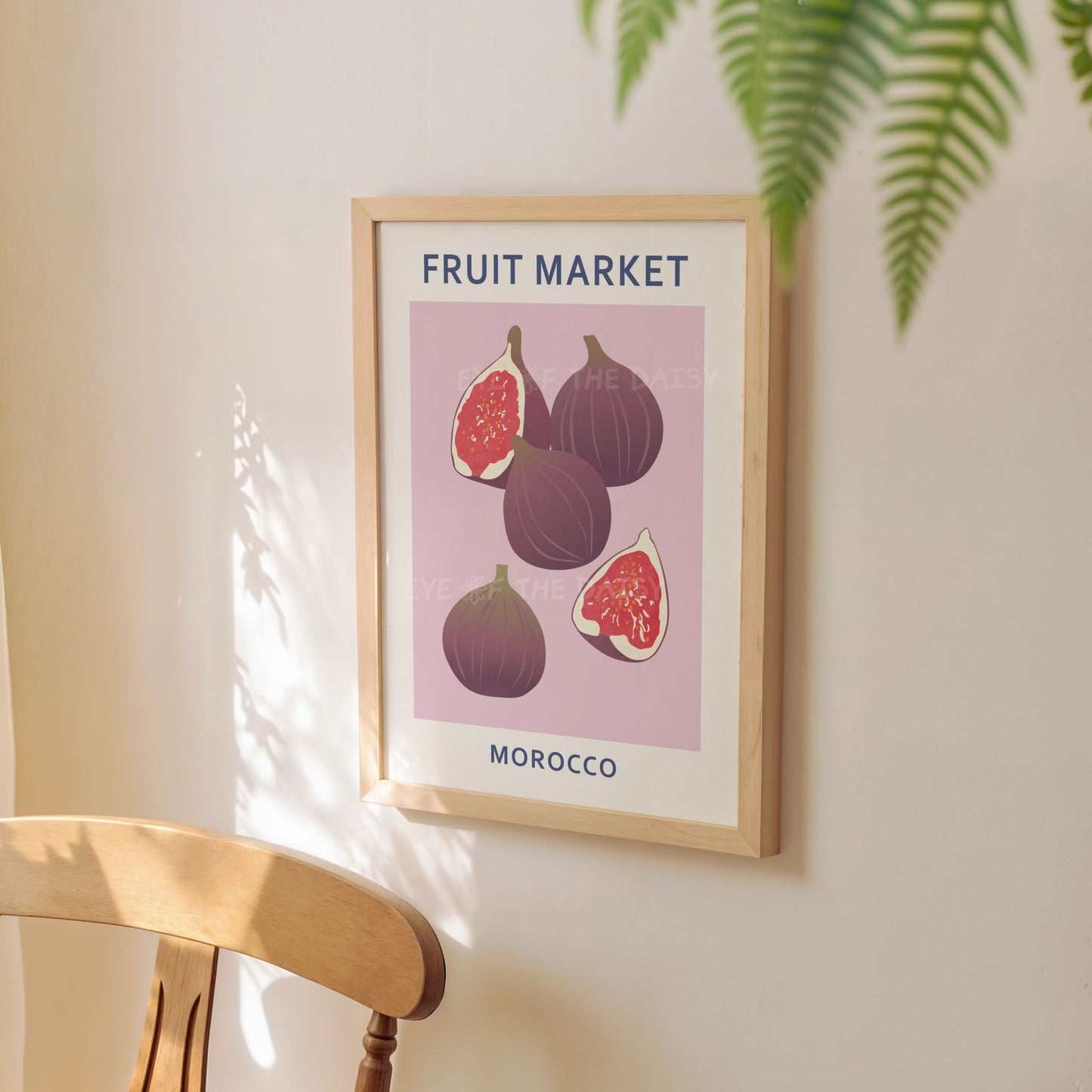 Fruit Market Morocco fig poster — pastel purple printable art for modern Scandi or Moroccan-inspired kitchen or dining room