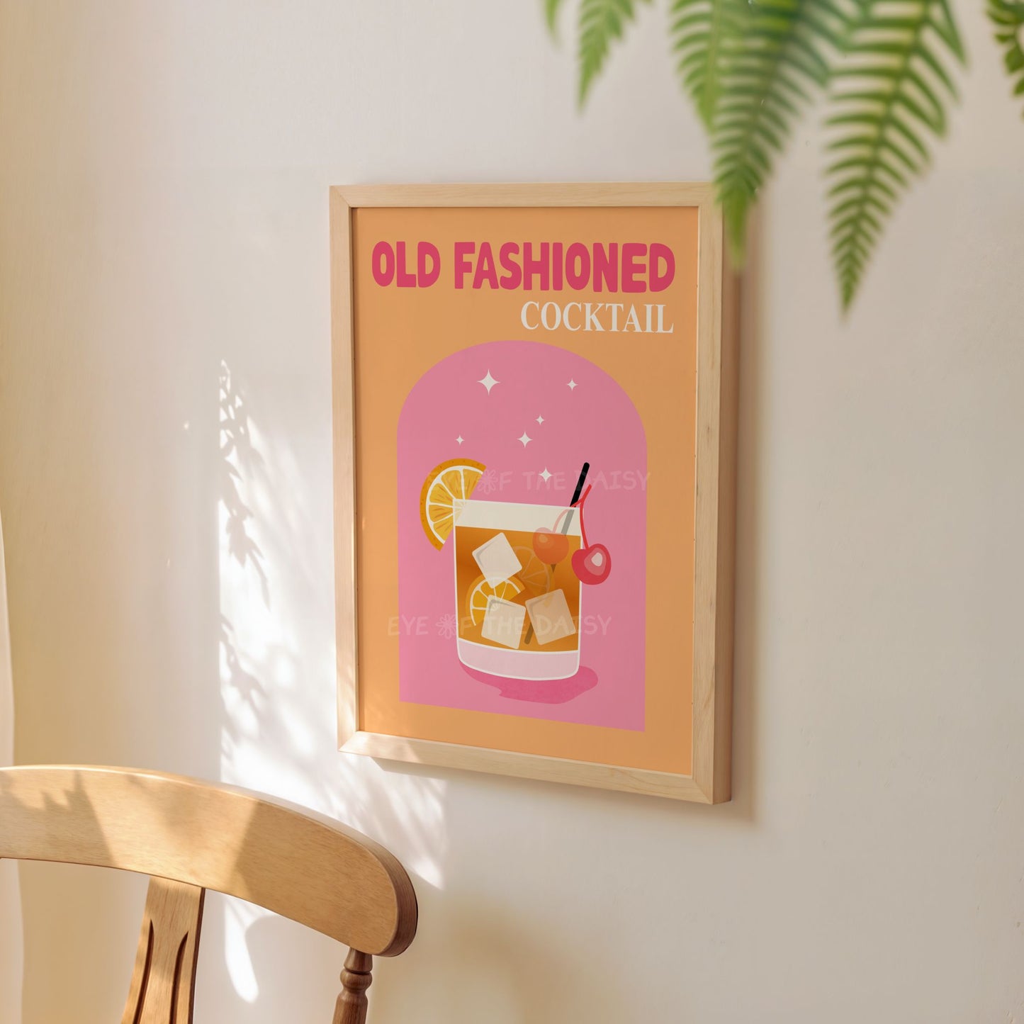 Retro Old Fashioned cocktail print for bar cart decor, digital download wall art for home bar gallery, printable drink poster artwork