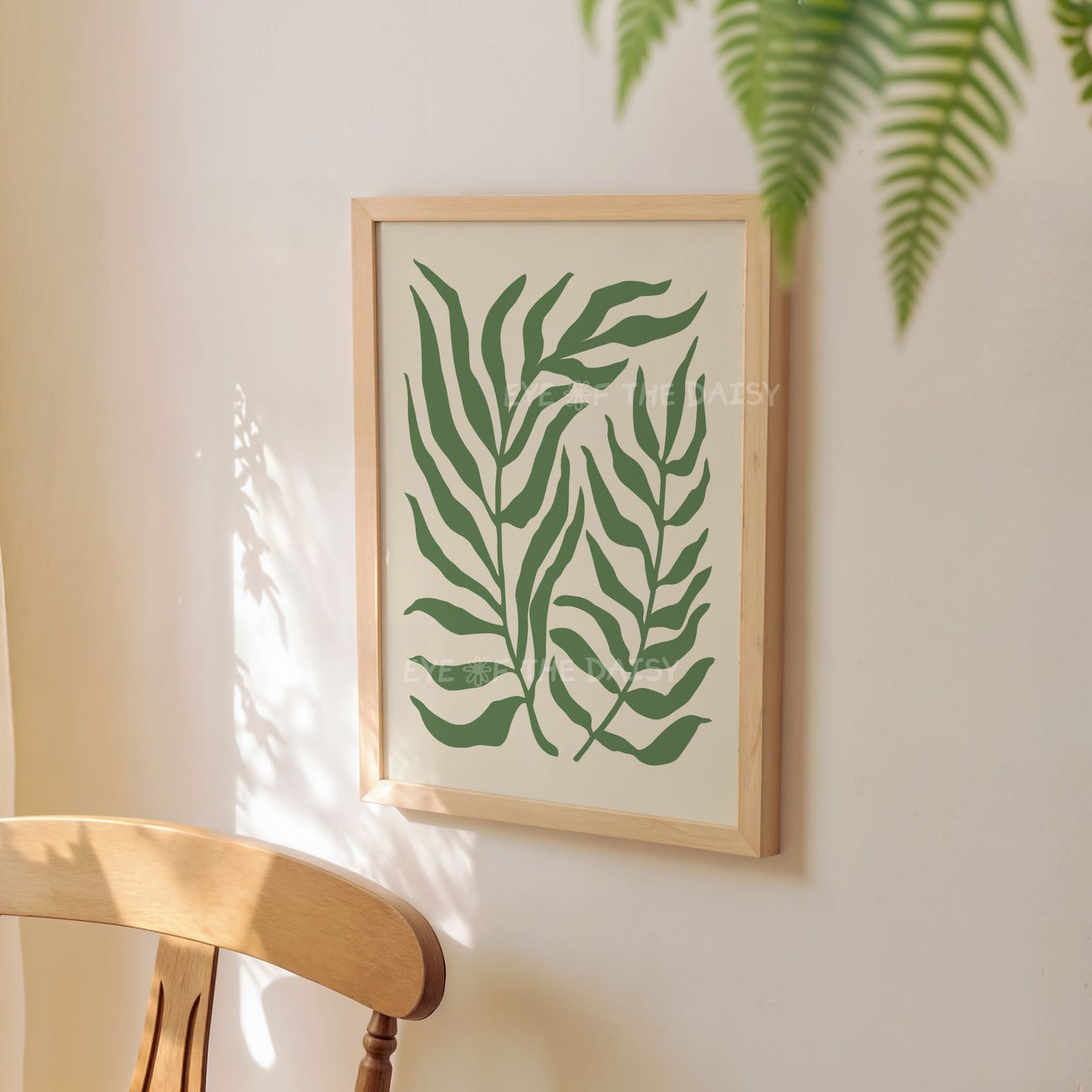 Olive green botanical art print for modern Scandinavian bedroom, instant download printable poster for minimalist wall decor