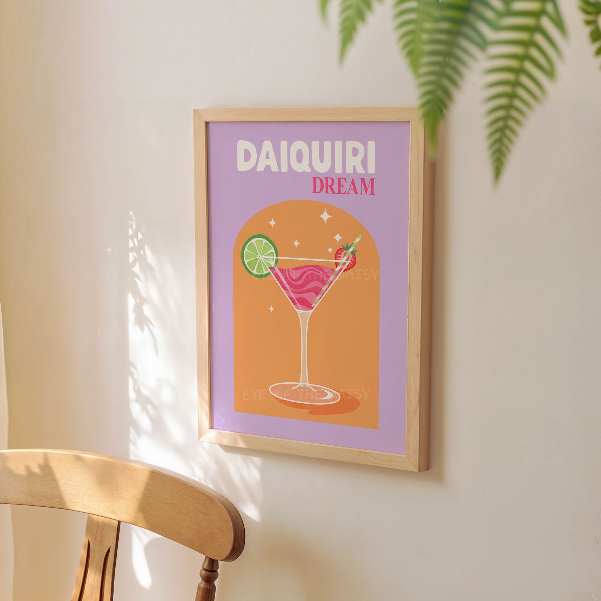 Digital Daiquiri drink poster, vibrant bar-inspired printable wall art perfect for kitchen gallery wall or apartment cocktail bar