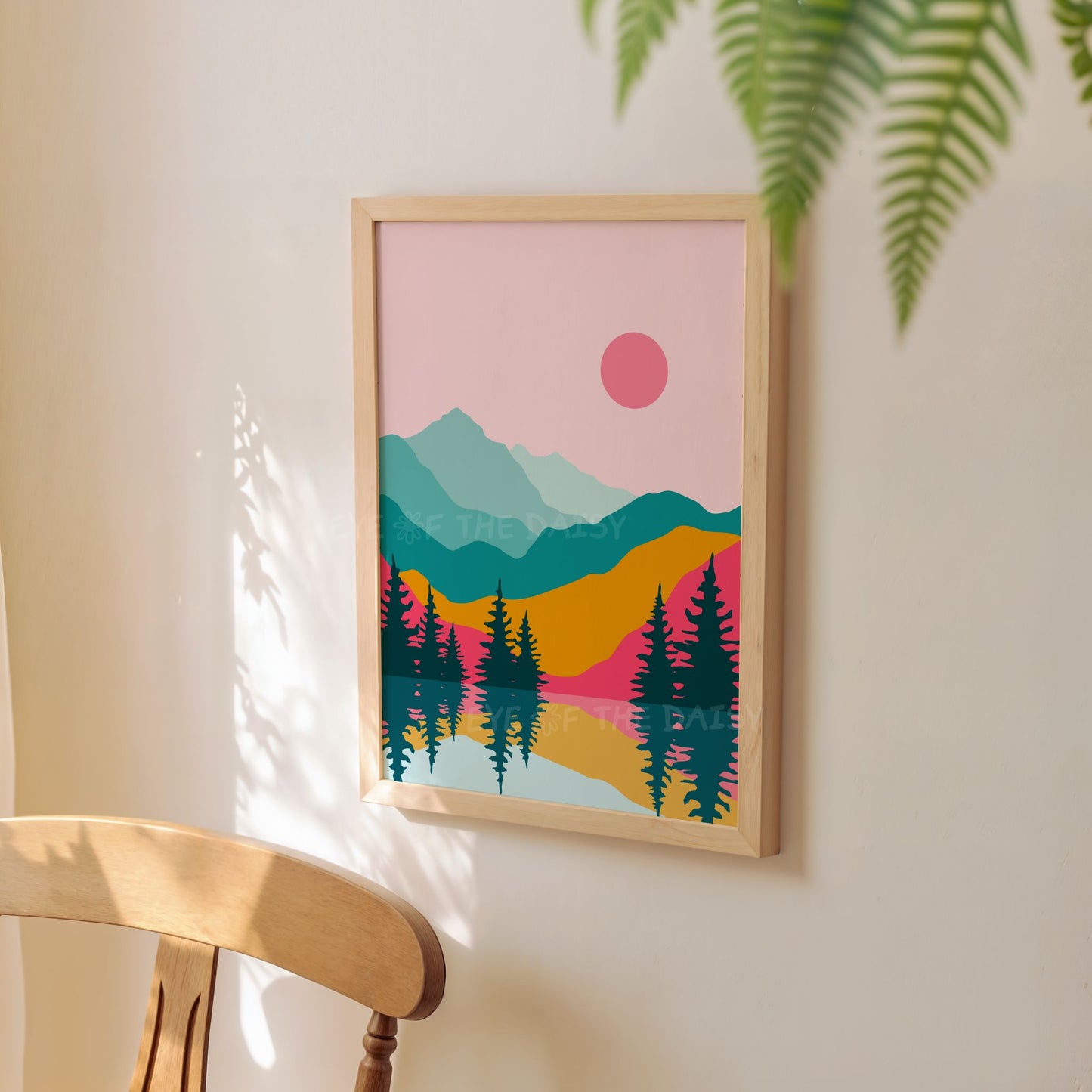 Printable abstract landscape wall art – retro set of 6 in bold colours, downloadable decor for contemporary apartment space