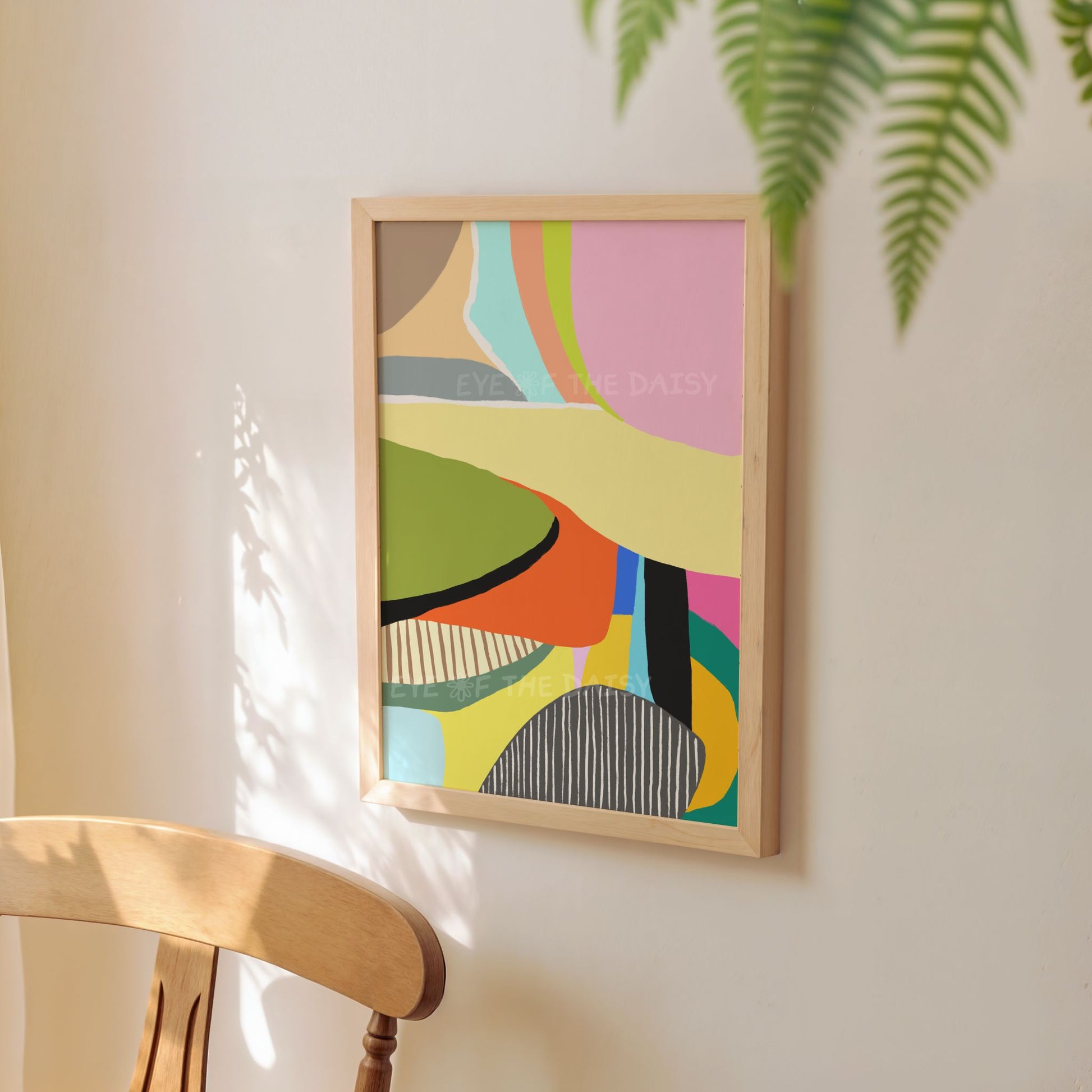 Bright abstract print – digital download artwork, funky multicoloured wall decor for rental styling