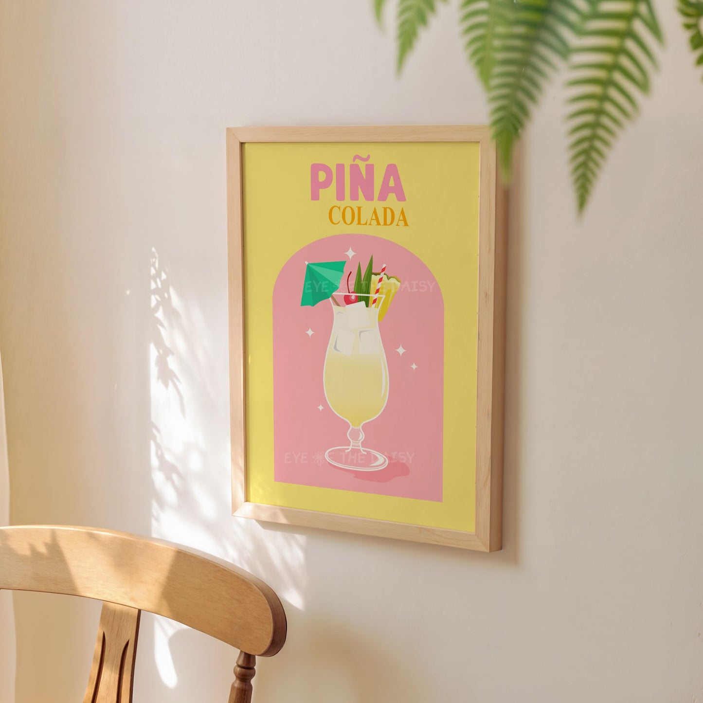 Yellow and pink Piña Colada cocktail print – downloadable art for trendy kitchens, apartments, and DIY wall decor